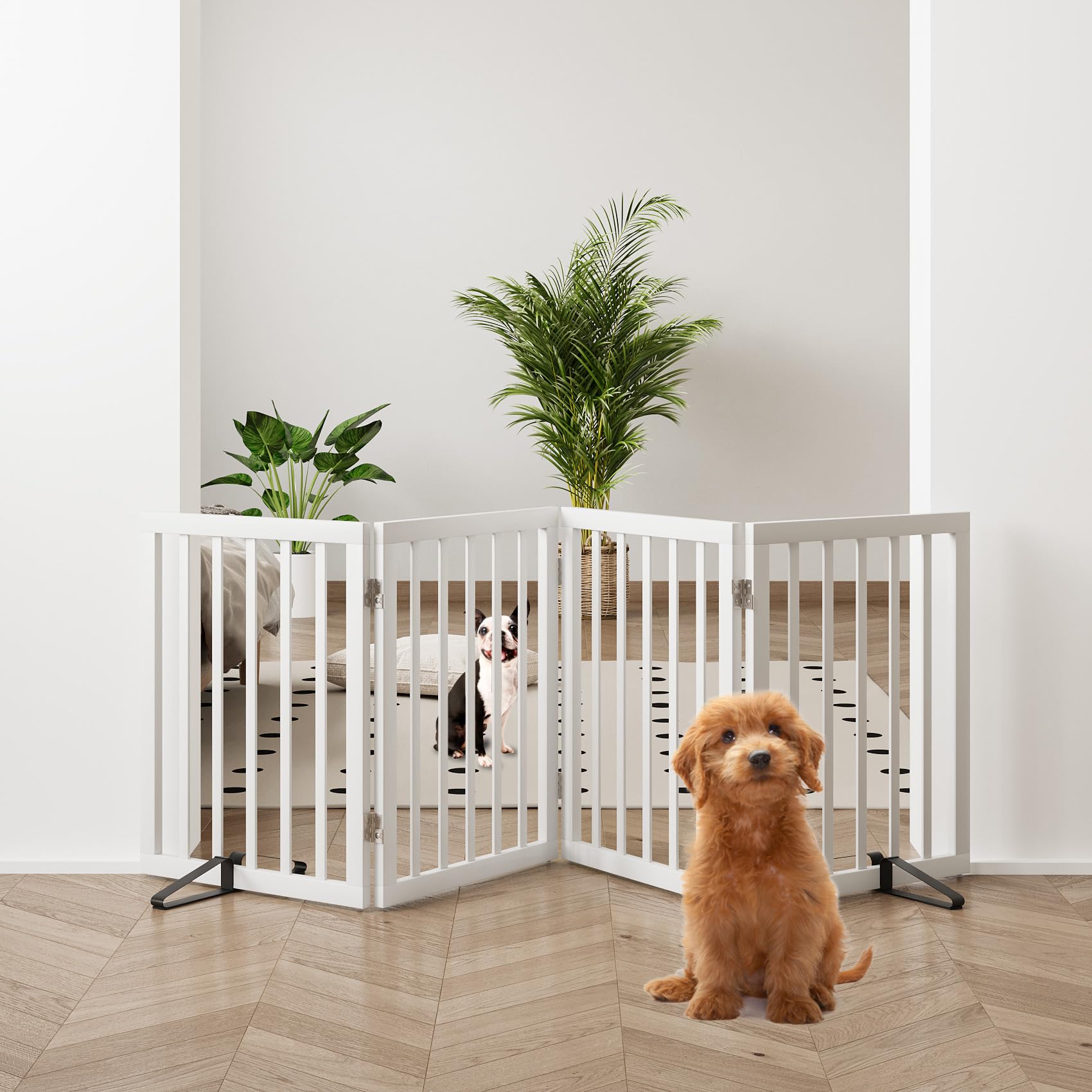 Mino Kesper 37-74  Wide Dog Gate 4 Panel Dog Gates for Stair Doorways House Indoor Freestanding Pet Gates for Dogs, Doogie Puppy
