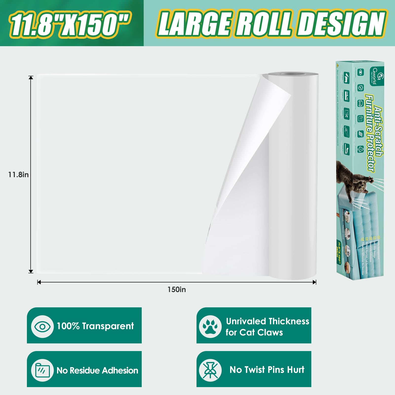 ?No Pins Pain? Cat Scratch Furniture Protector Thicken Self-Adhesive Single Side Couch Protector From Cat Claws,Furniture Protec