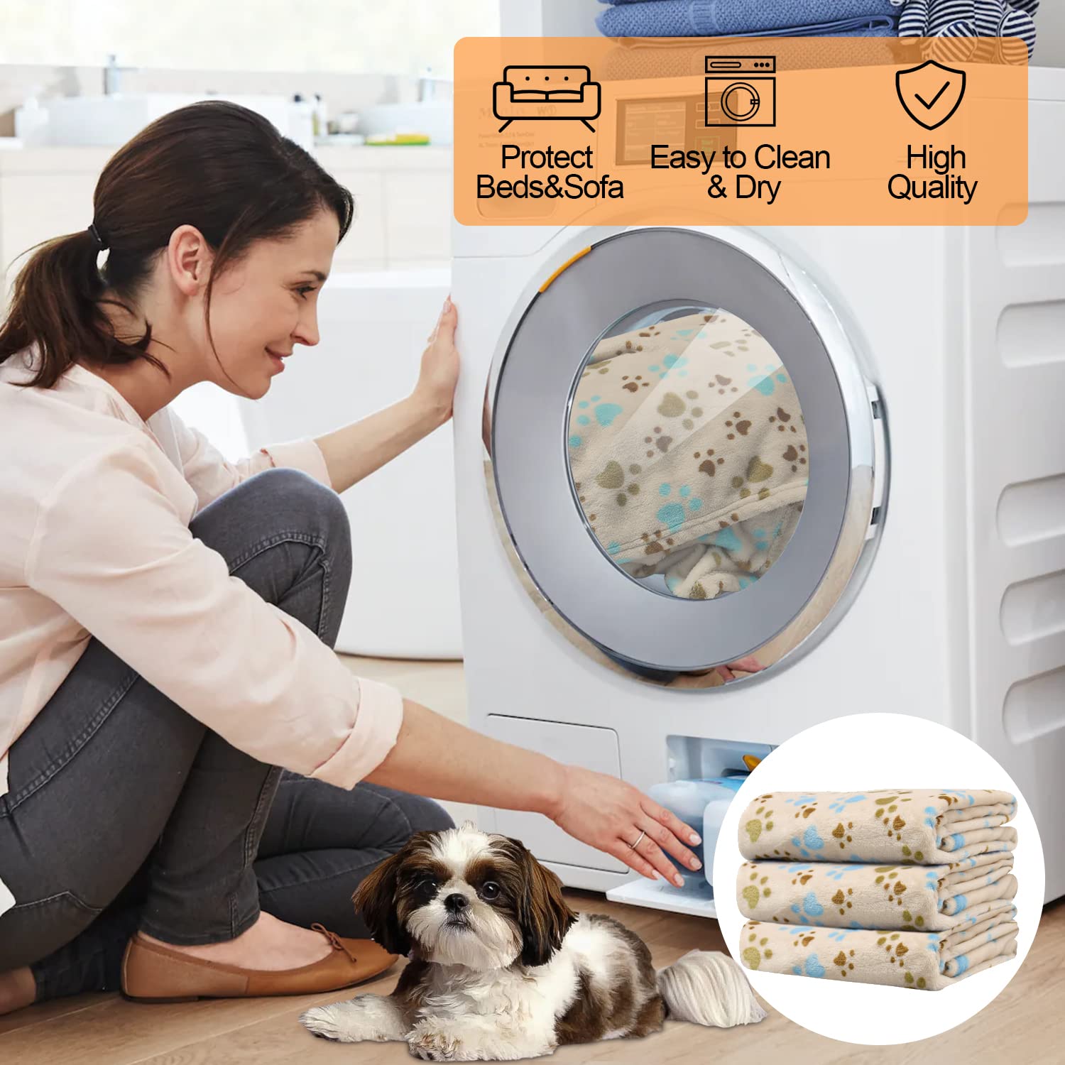 1 Pack 3 Blankets For Dogs Blankets For Large Dogs Large Dog Blanket Super Soft Fluffy Premium Fleece Pet Blanket Flannel Throw For Dog Puppy Cat Paw,Beige,Blanket(41X31 Inch)