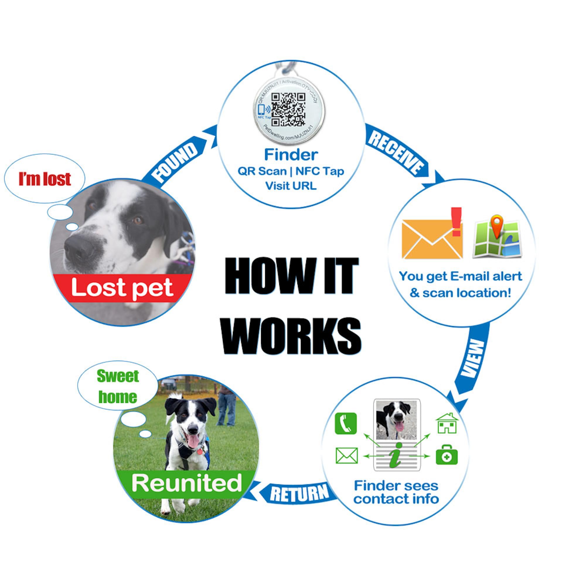 Pet Dwelling Premium Nfc-Qr Code Pet Id Tags - Dog Tags And Cat Tags, Connect To Online Pet Profile, Receive Instant Scanned Location Email Alert(Blue Paw)