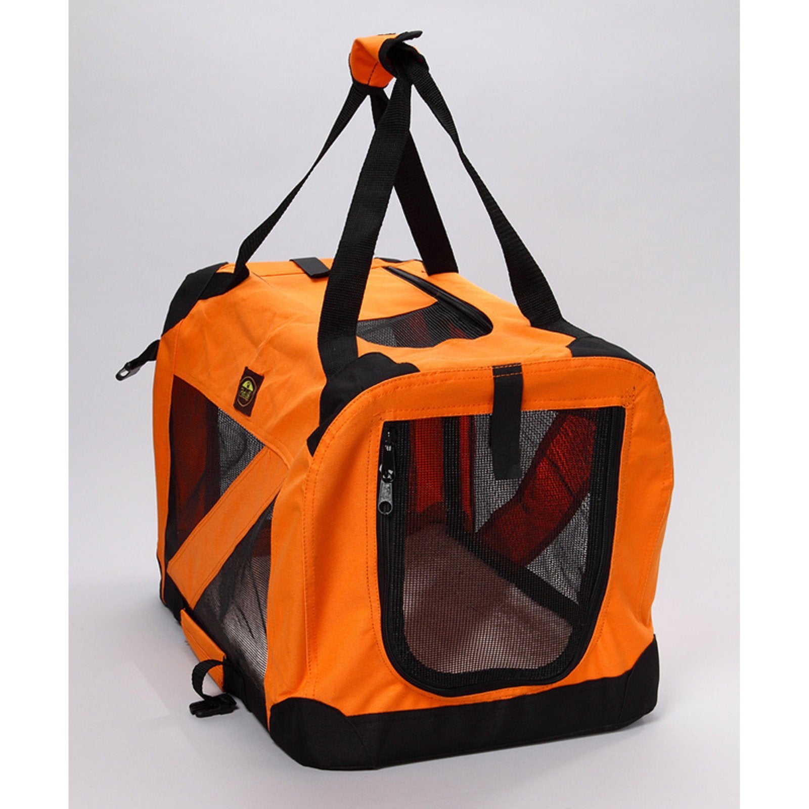 PET LIFE '360° Vista View' Zippered Soft Folding Collapsible Durable Metal Framed Pet Dog Crate House Carrier, Large, Orange