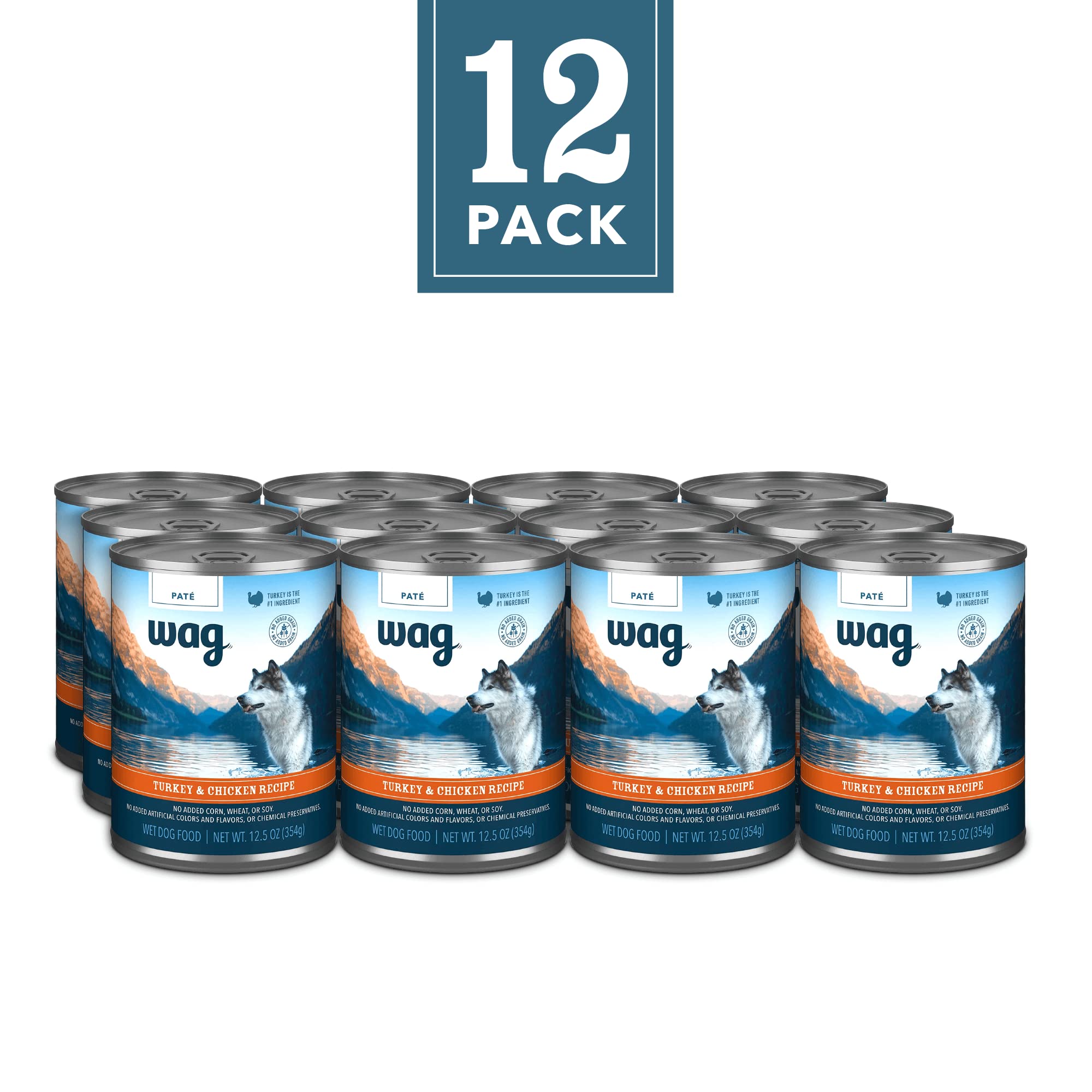 Amazon Brand - Wag Pate Canned Dog Food, Turkey & Chicken Recipe, 12.5 oz Can (Pack of 12)