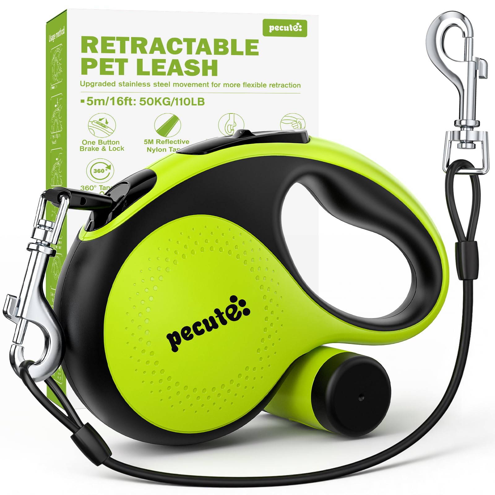 Retractable Dog Leash with Chew Proof Extender - 18,2 ft Heavy Duty Retractable Dog Leash with Poop Bag Holder, Anti-Slip Handle