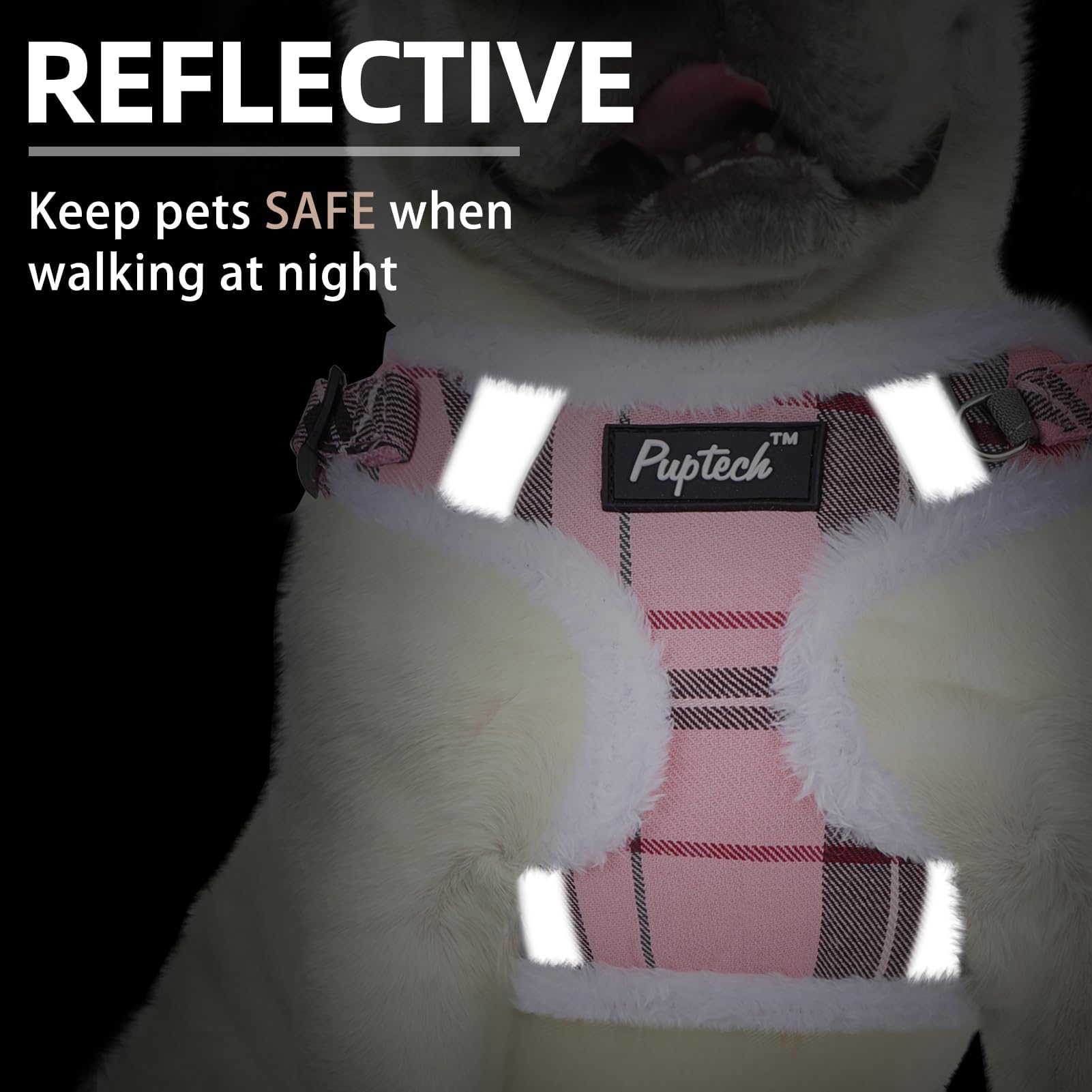 PUPTECK No Pull Dog Harness and Leash Set Reflective No Choke Step in Puppy Halter for XS Small and Medium Sized Dogs, Pink Plai