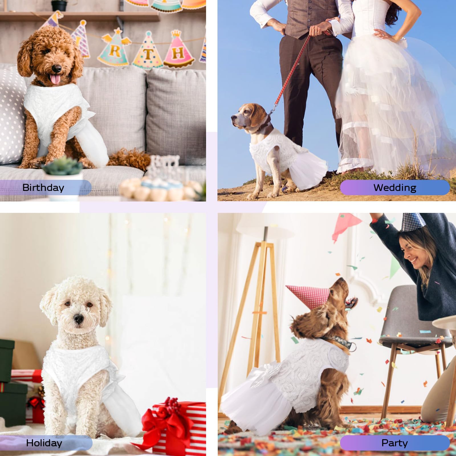 Qbleev Dog Dress Tutu Skirt For Small Medium Girl Dogs Puppy, Sweet Dog White Princess Dresses With Bowknot And Rose Decor, Pet Lace Costume Summer Apparel Formal Clothes For Wedding Party Holiday