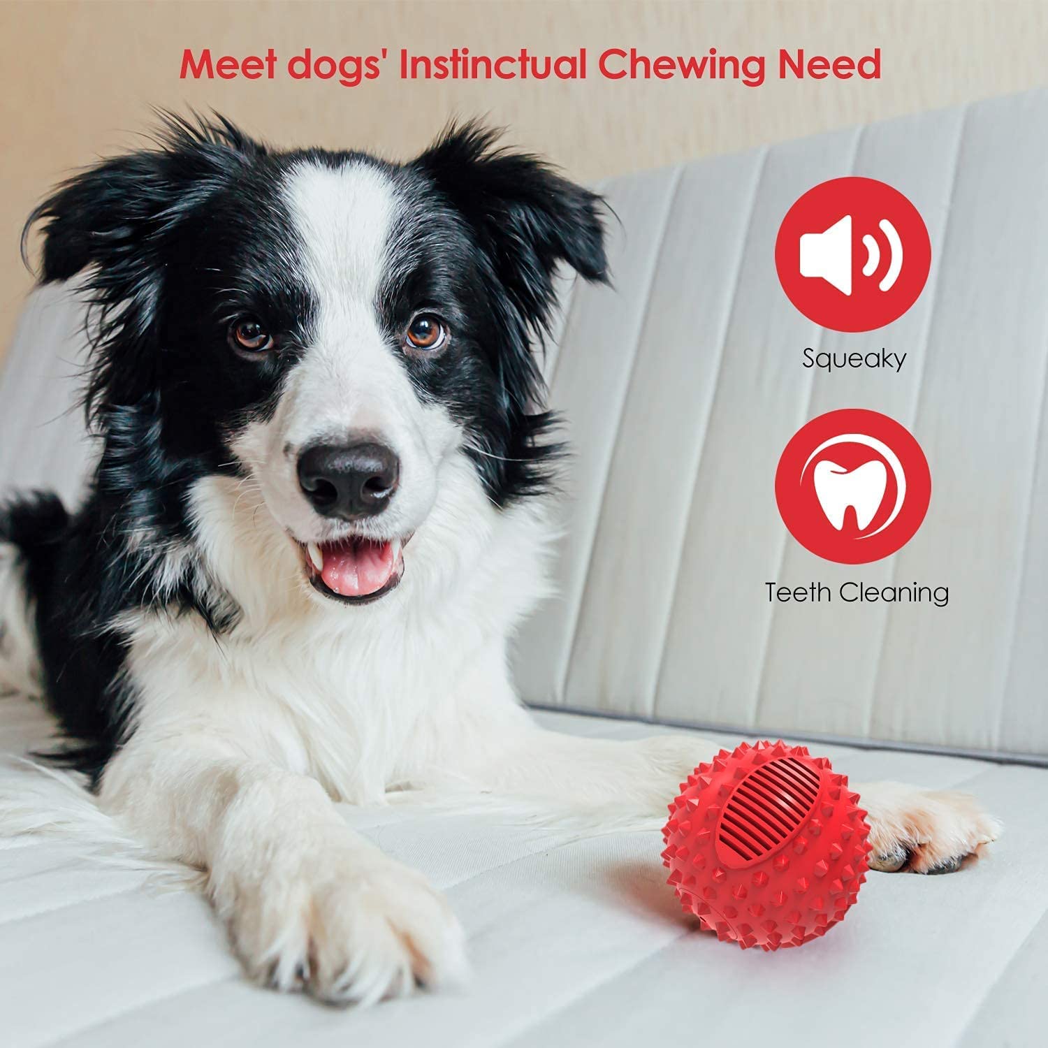 petizer Squeaky Dog Ball - Durable 3" Natural Rubber Toy for Aggressive Chewers - Red - Model DB250213