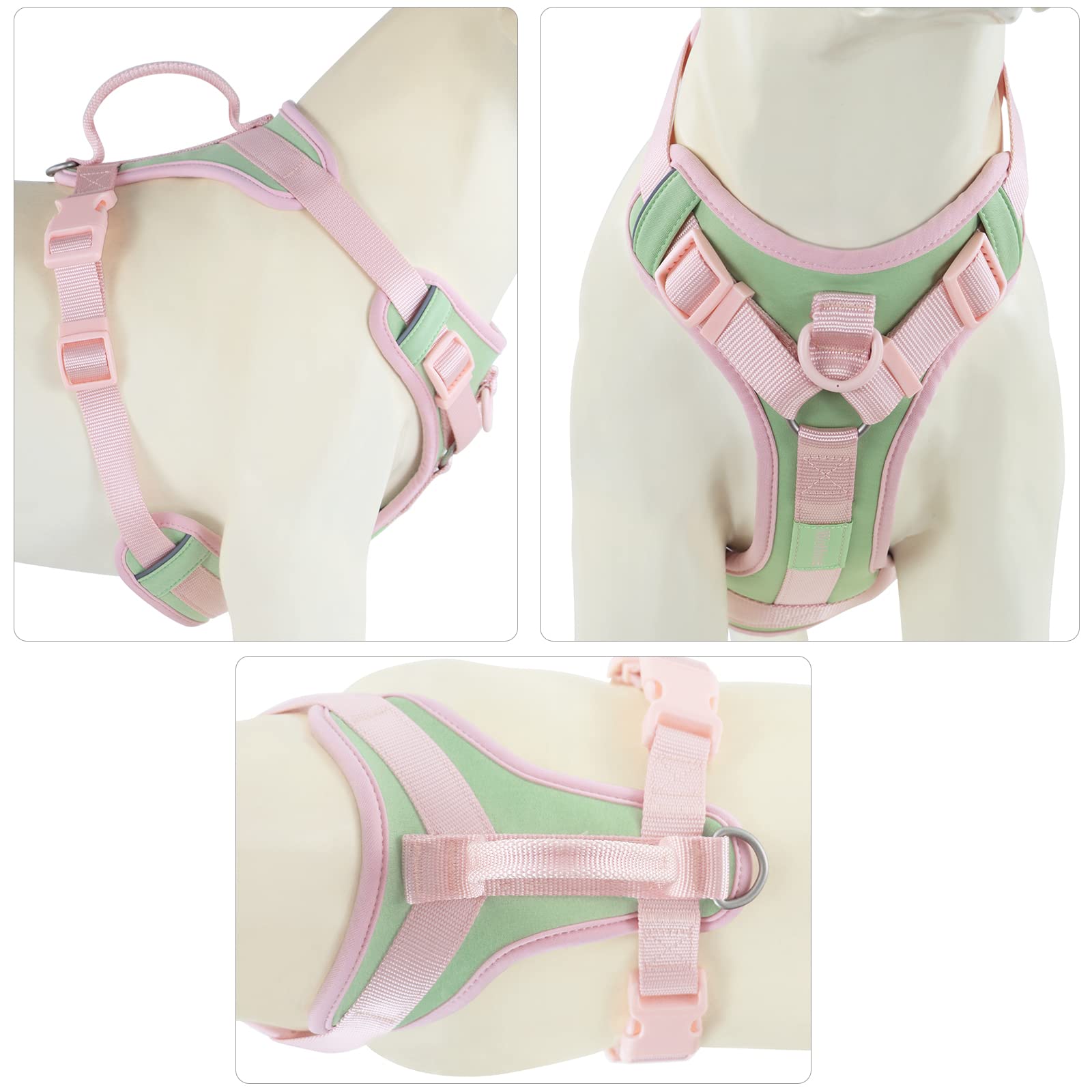 Wolfone No Pull Dog Harness Adjustable Soft Padded Pet Vest With Control Handle Adorable Daily Harness For Dogs(Mint Green S)