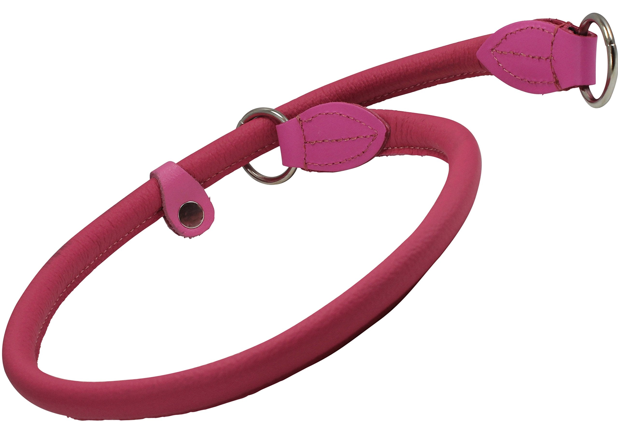 Round Genuine Rolled Leather Choke Dog Collar Pink (20' Long)