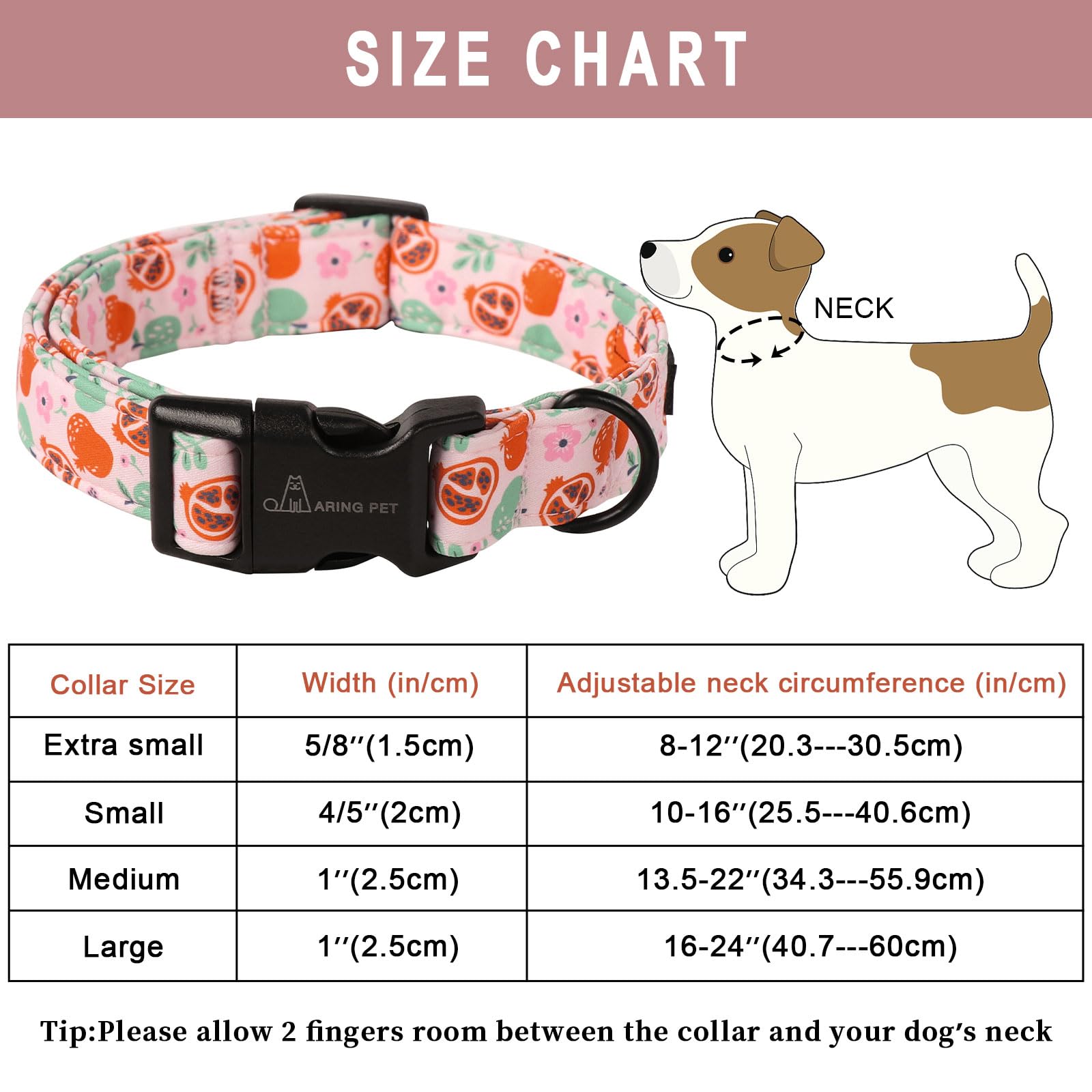 Aring Pet Fall Dog Collar-Cute Pink Small Dog Collar, Adjustable Pomegranate&Apple Print Pet Collars Puppy Collar With Quick Rel