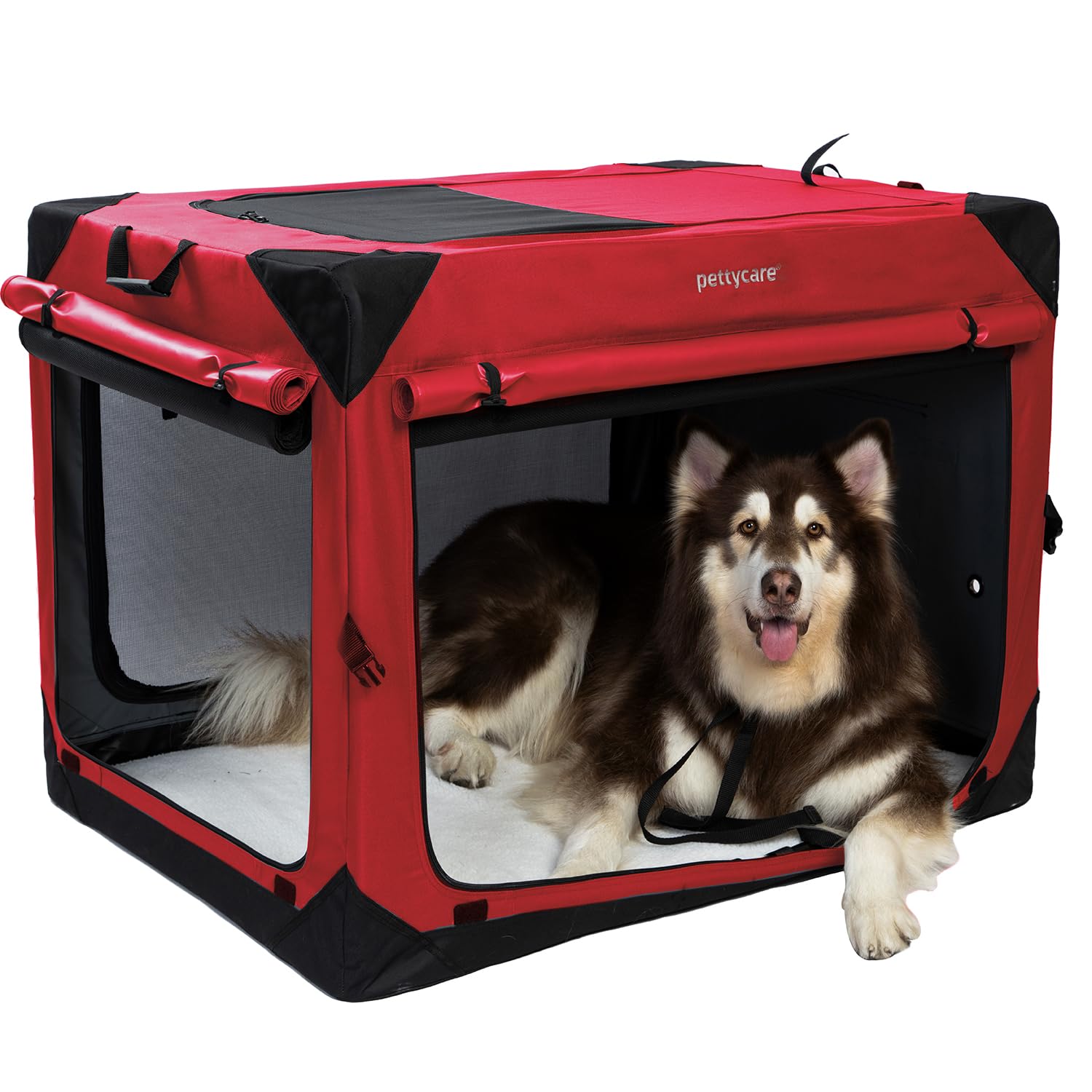 Pettycare 42 Inch Collapsible Dog Crate With Curtains Travel Dog Crate For Airflow And Calm Soft Pet Kennel With Portable Bag An