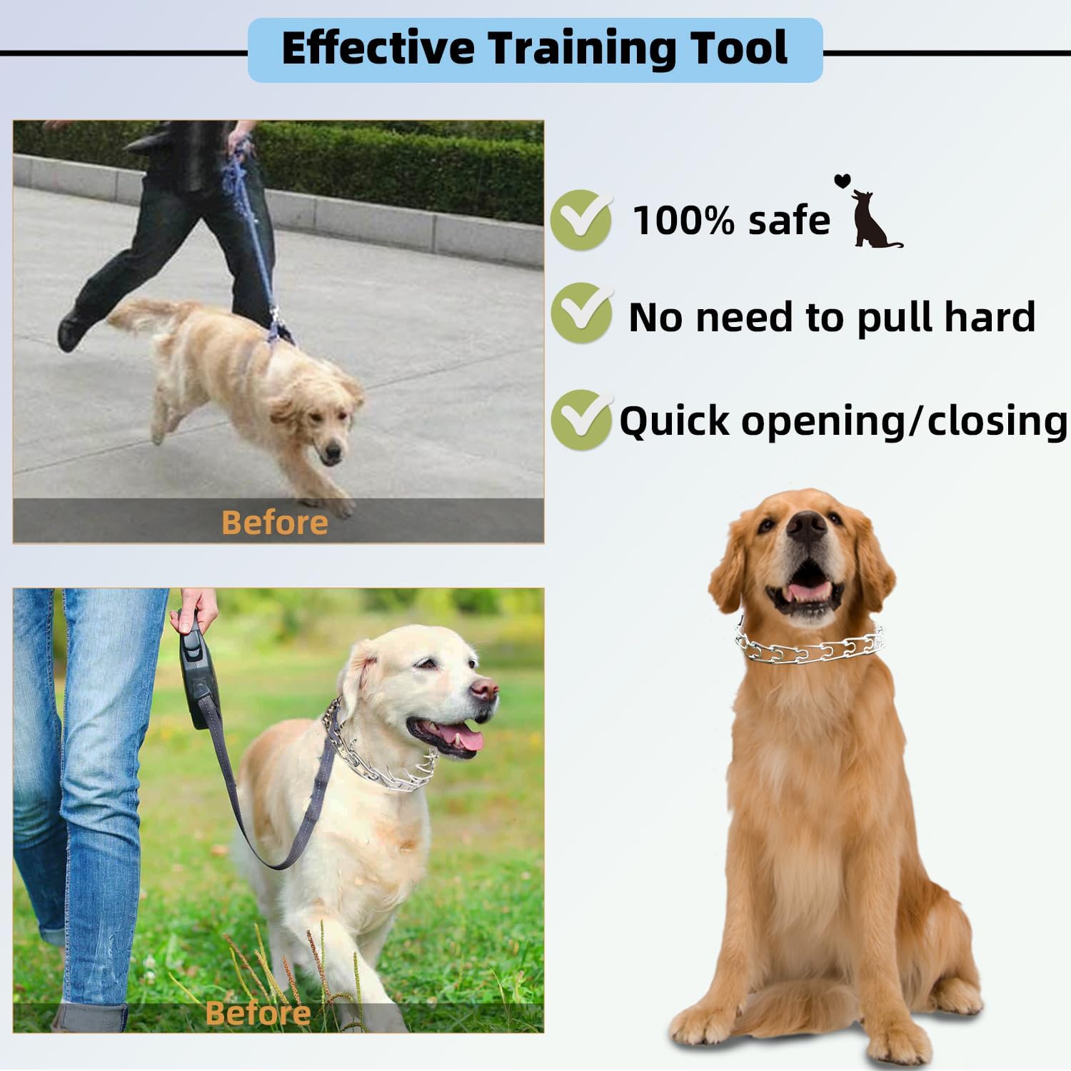 Prong Training Collar For Dogs, Adjustable Dog Pinch Collar With Quick Release Buckle, Dog Training Collar For Small Medium Larg