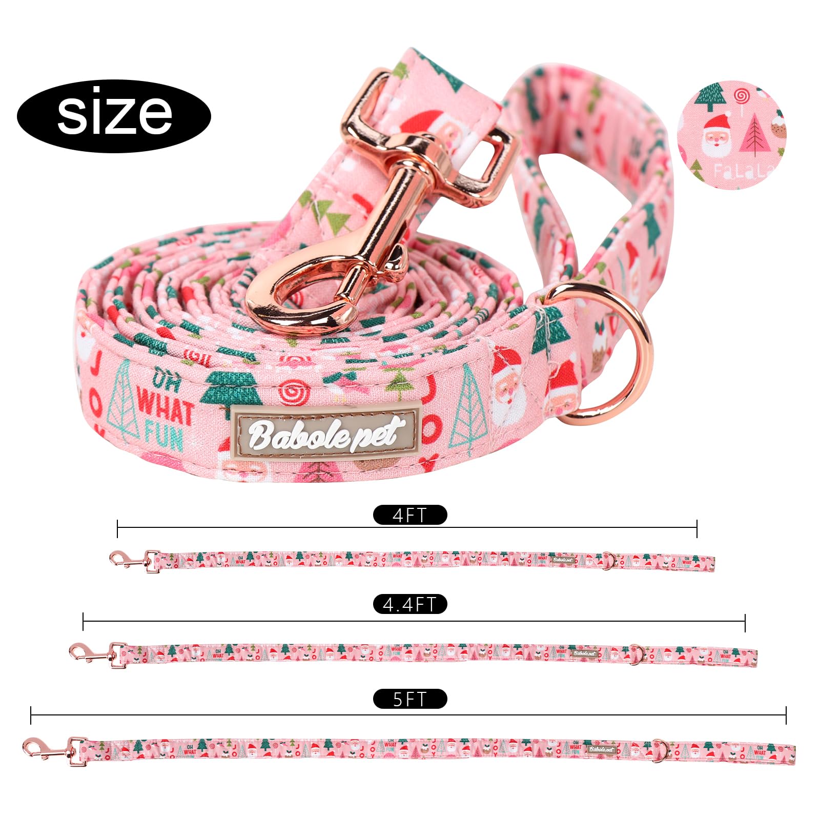 Babole Pet Handmade Dog Leashes - Pink Santa Claus Design, Durable Soft Handle For Small To Large Dogs - Matching Collars, 120Cm