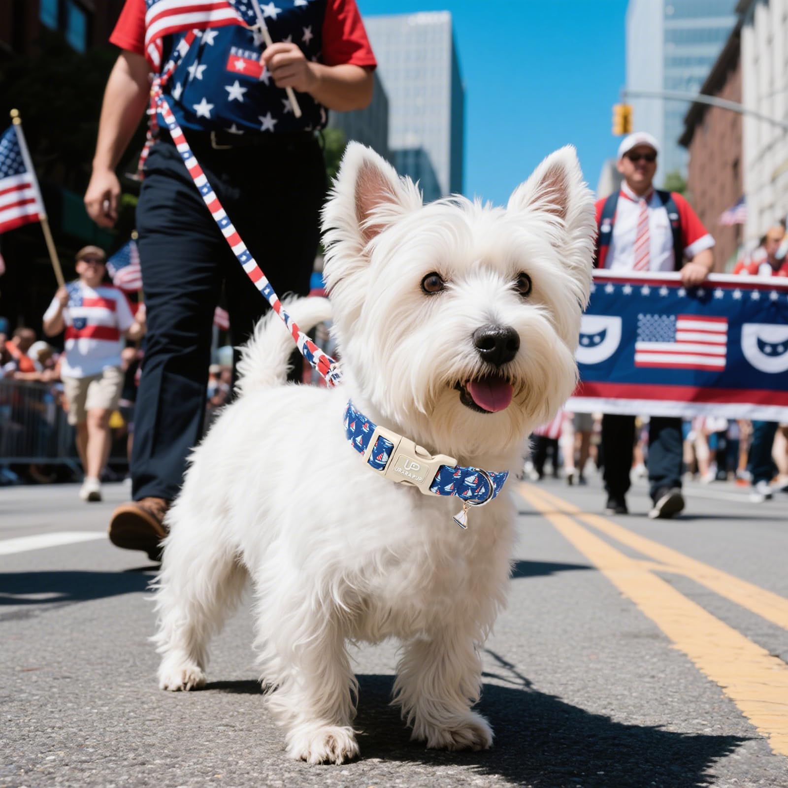 Up Urara Pup Usa Flag Dog Collar, 4Th Of July Comfortable Cotton Dog Collars, American Flag Collar For Medium Girl Boy Dogs, Pat