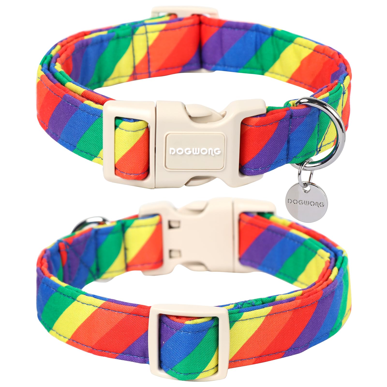 Dogwong Rainbow Dog Collar - Soft Natural Fabric, Cute Lgbtq Puppy Necklace For Small To Large Dogs
