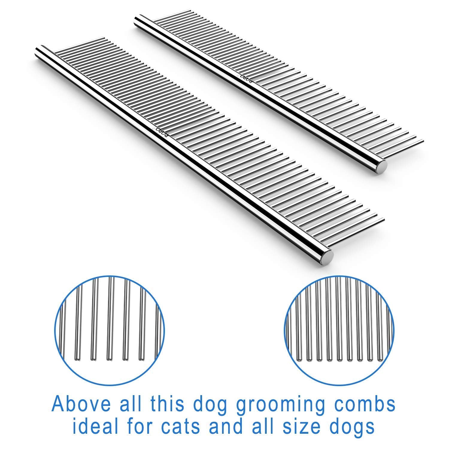 Cwxzstm Pet Steel Combs Dog Cat Comb Tool For Removing Matted Fur - Pet Dematting Comb With Rounded Teeth And Non-Slip Grip Handle - Prevents Knots And Mats For Long And Short Haired Pets,6.5In/7.4In
