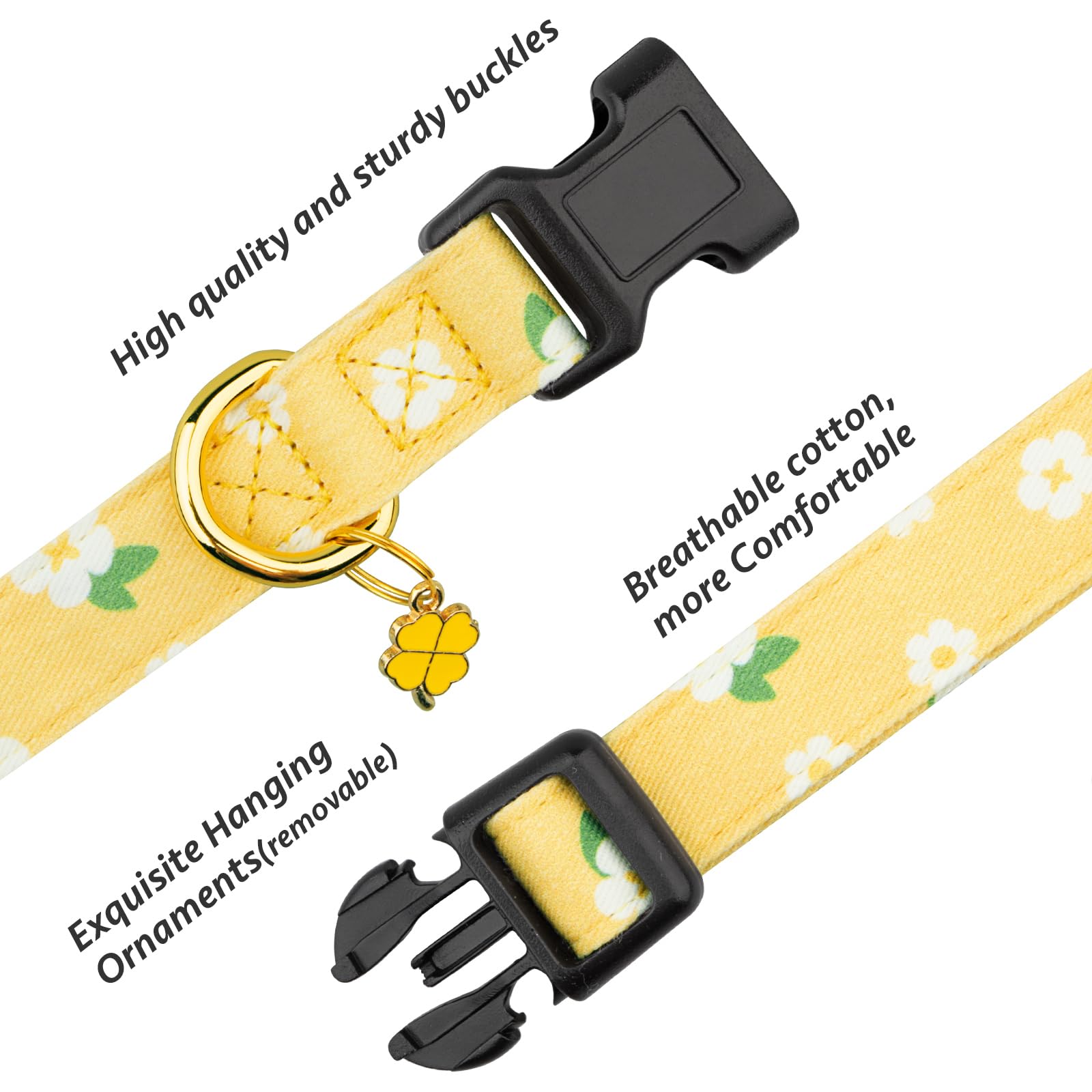 Cotton Handmade Dog Collar Cute And Distinctive Patterns Yellow Flower With Pendant For Girl Boy Dogs Collars M