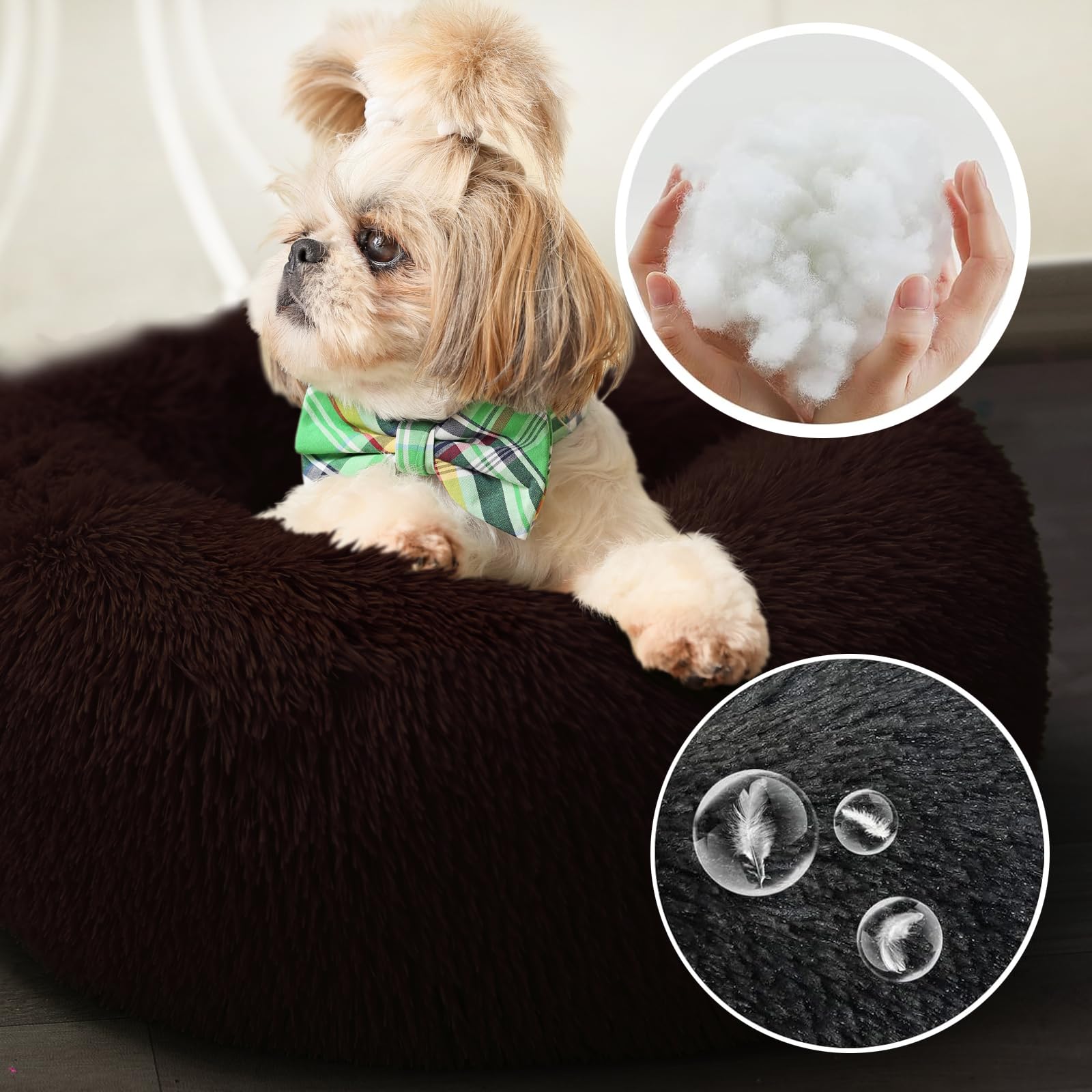 Black Dog Bed Extra Small Washable,Calming Dog Bed Princess for Small Dogs 15 inches Donut Soft Small Pet Bed,Anti Anxiety Round