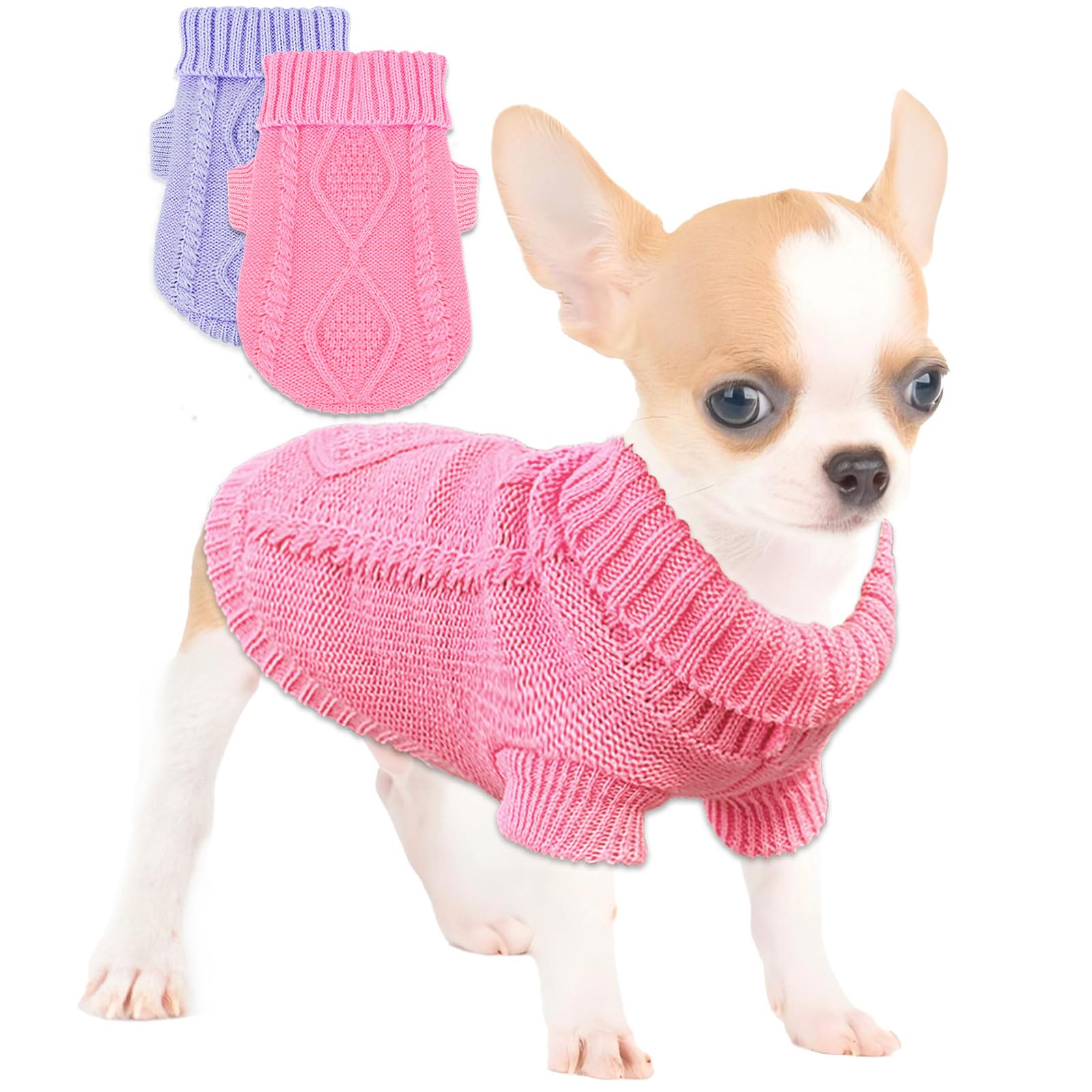 2 Pieces Chihuahua Sweater Dog Sweater For Small Dogs Winter Warm Dog Knitted Sweater Cute Puppy Clothes For Teacup Yorkie Pet C