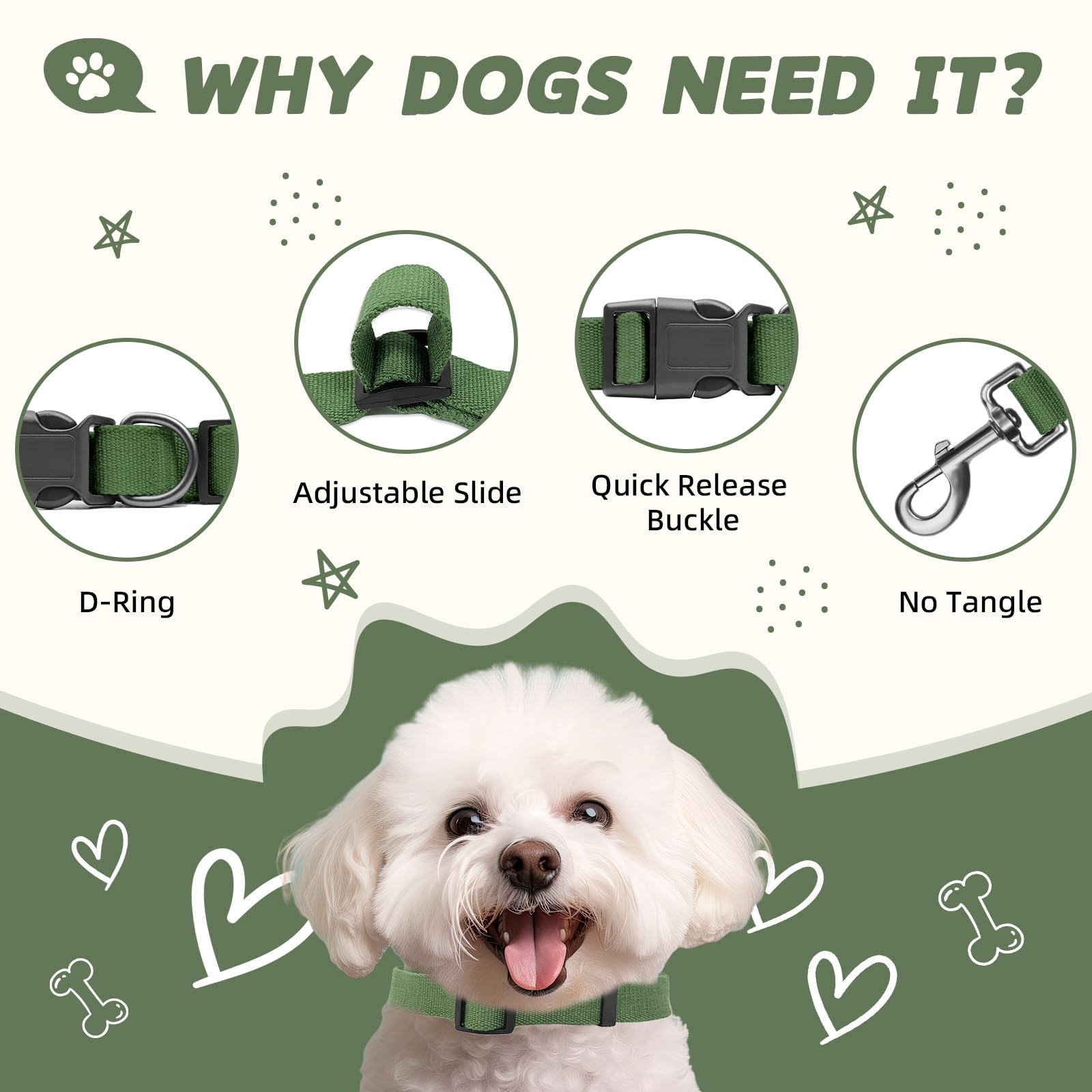 Dark Grey Dog Collar And Leash Set For Small Dogs, Breathable, Anti-Odor & Soft, Comfortable For Sensitive Skin Puppies, 90% Bam