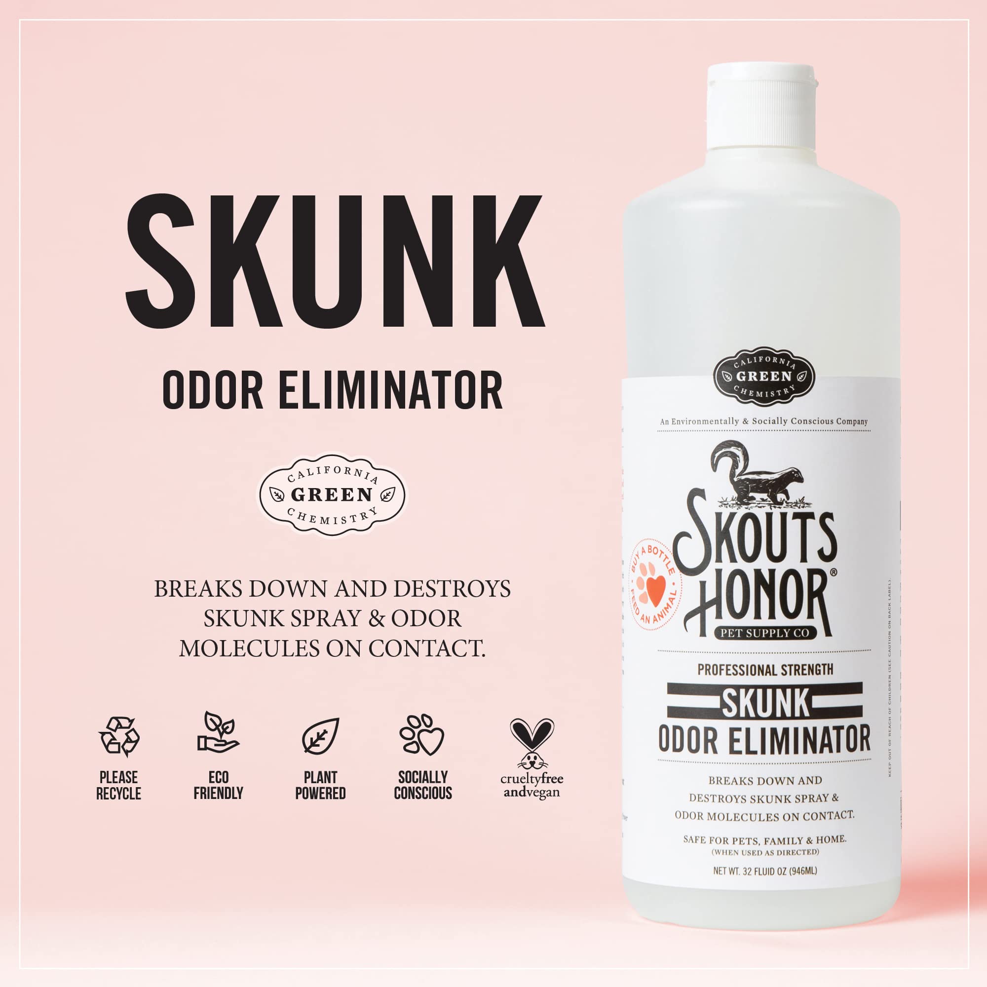 Skout'S Honor Skunk Odor Eliminator For Pets, Indoor, And Outdoor Surfaces - Eliminate Skunk Spray Odor, Eco-Friendly, Cruelty-F