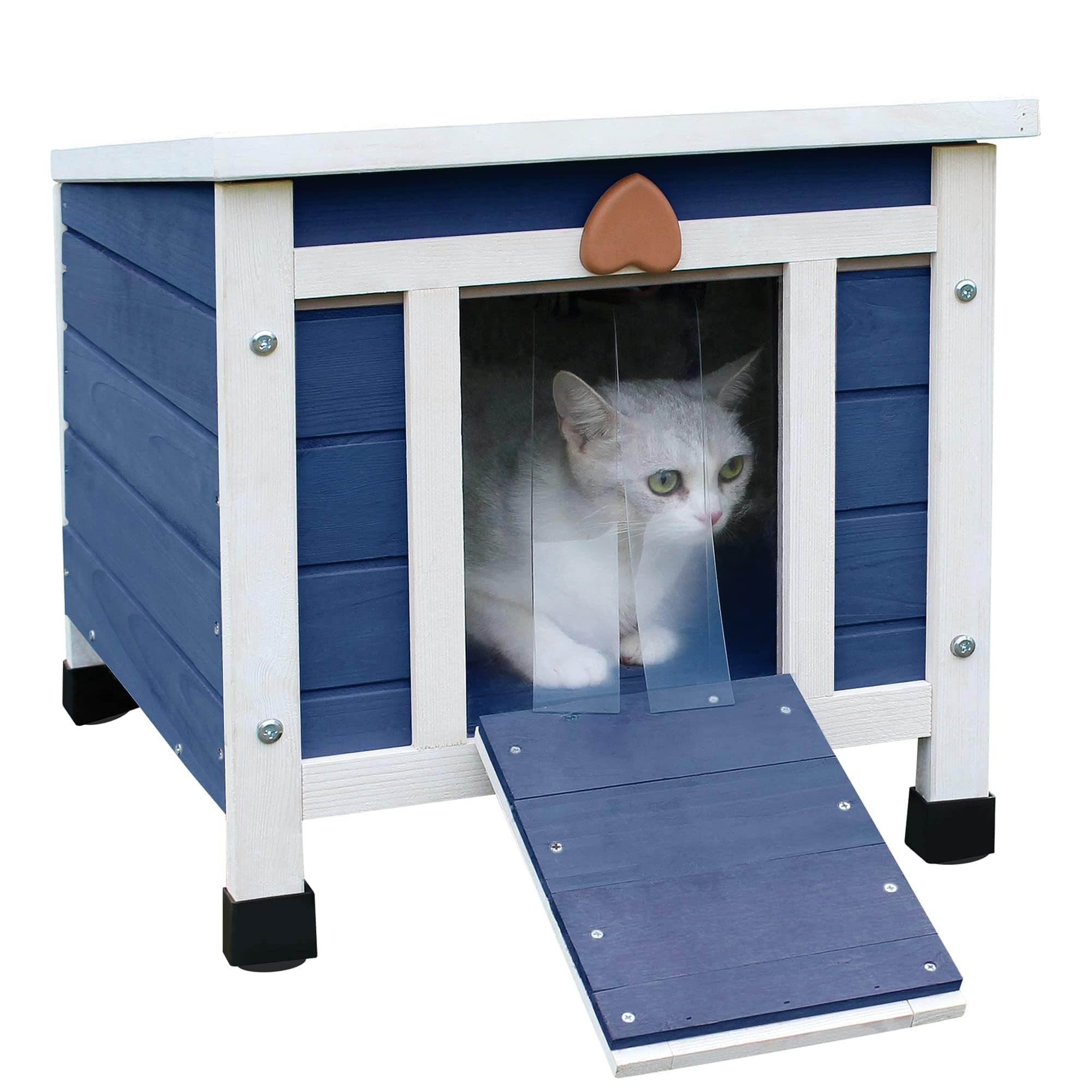 Waterproof Cat House For Outdoor Cats, Wooden Small Pet House Outside, Weatherproof Feral Cat Shelter With Elevated Floor And Lo