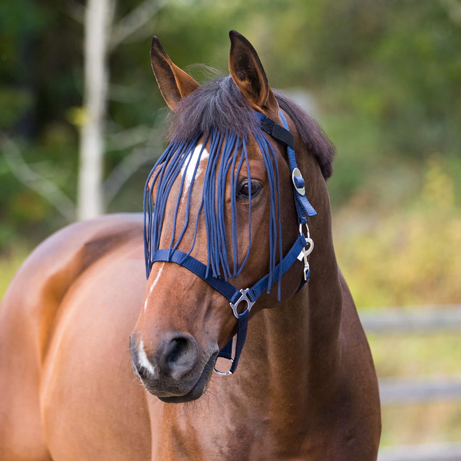HORZE Lightweight Nylon Fringe Fly Veil - Easily Attaches to Halter - Peacoat Dark Blue - Horse