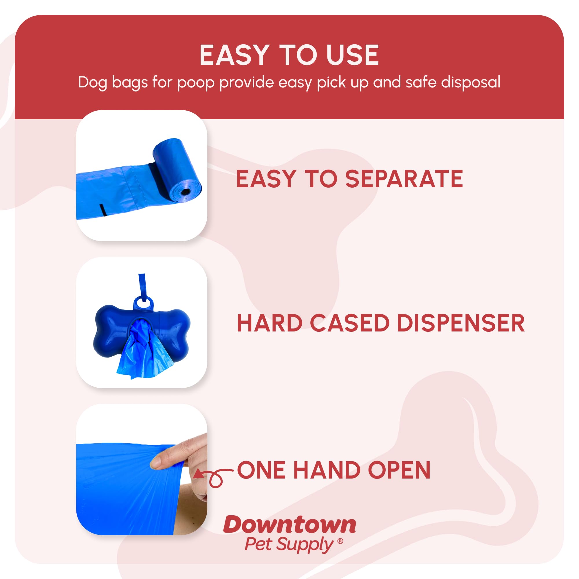 Downtown Pet Supply 2200 Count Dog Poop Bags Refills With Leash Clip And Bone Bag Dispenser, Rainbow Of Colors - Dog Waste Bags