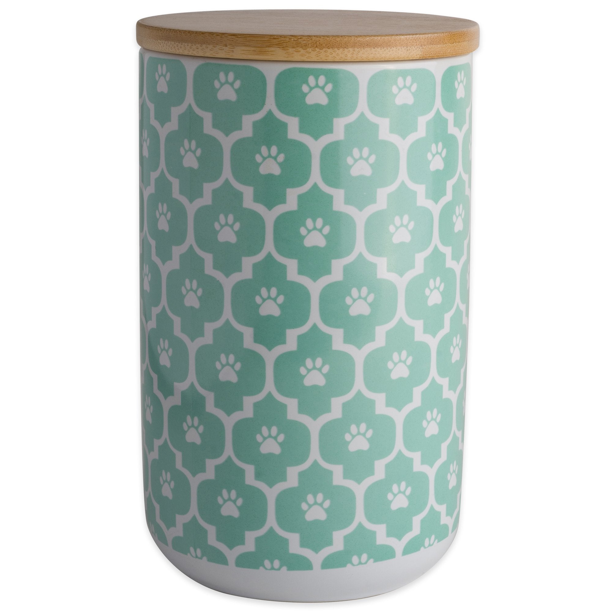 Bone Dry Lattice Pet Treat Jar With Bamboo Lid, Dishwasher Safe, Canister, 4X6.5Inch , Aqua