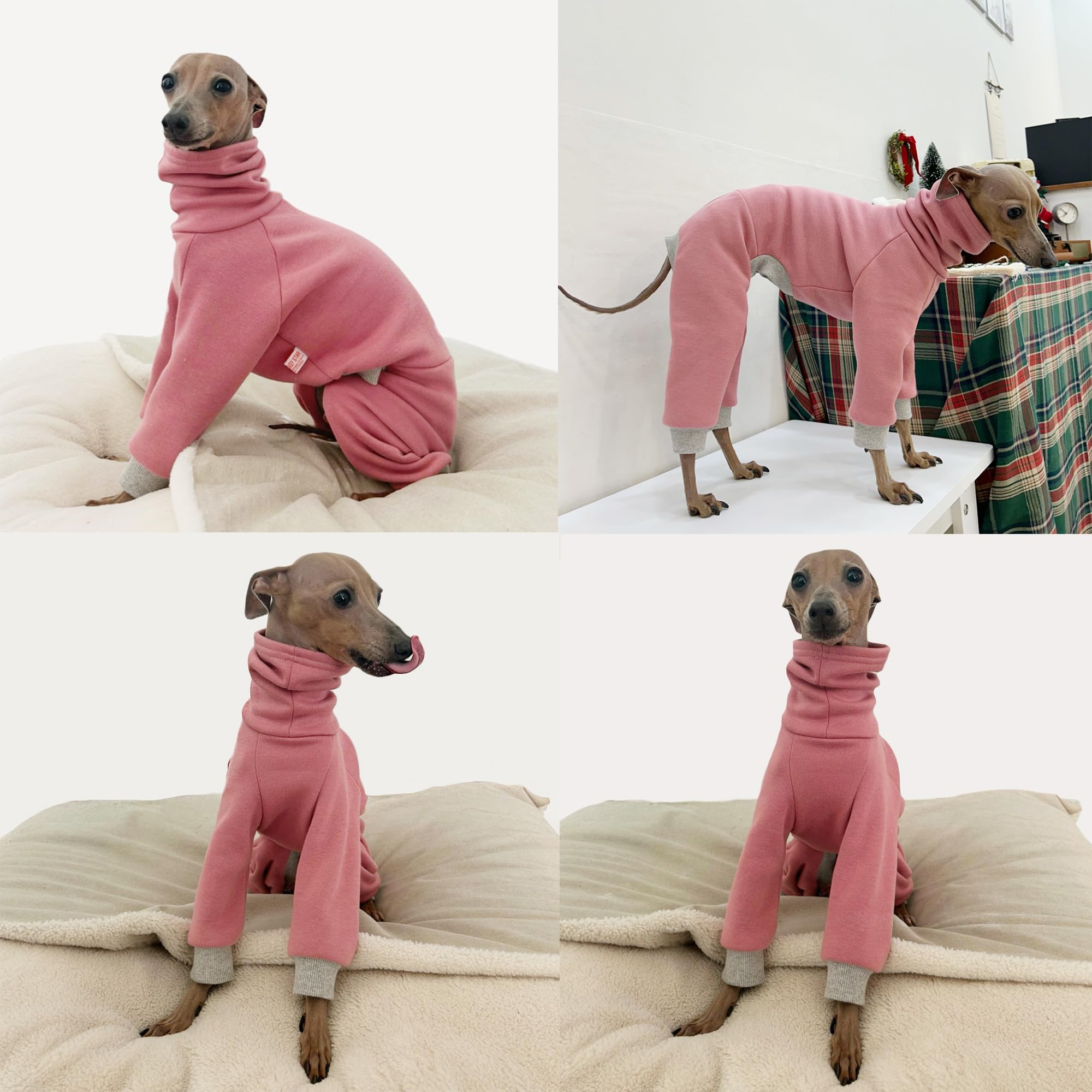 D Doggy Star Italian Greyhound Clothes Strechy Fleeced Lining Simple Onesie Whippet For Dog Coat (S,Simple Pink)