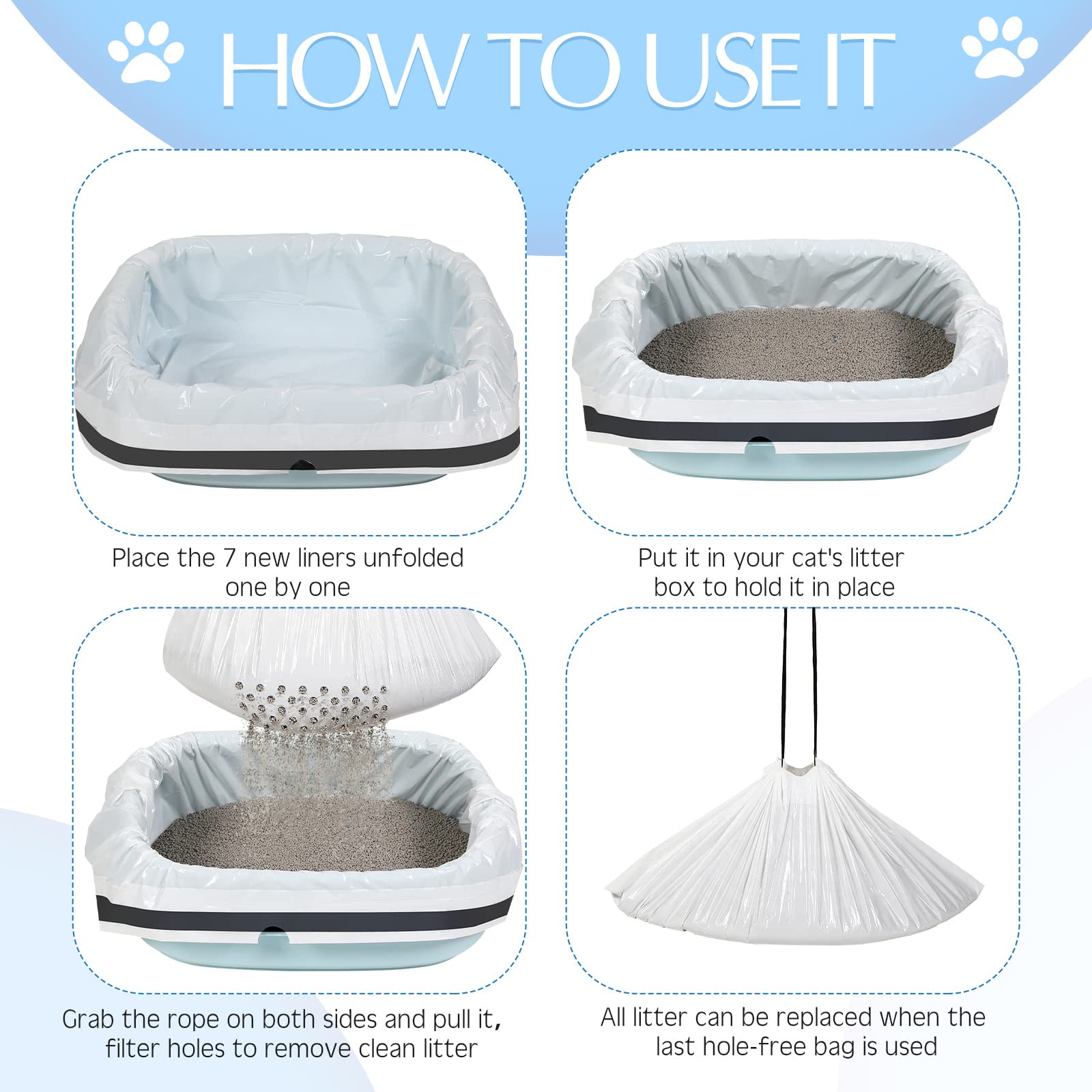 Jutom 84 Count Large Sifting Cat Litter Bags 31 X 18 Inch Cat Litter Box Liners With Holes Drawstring Box Liners Disposable Thic