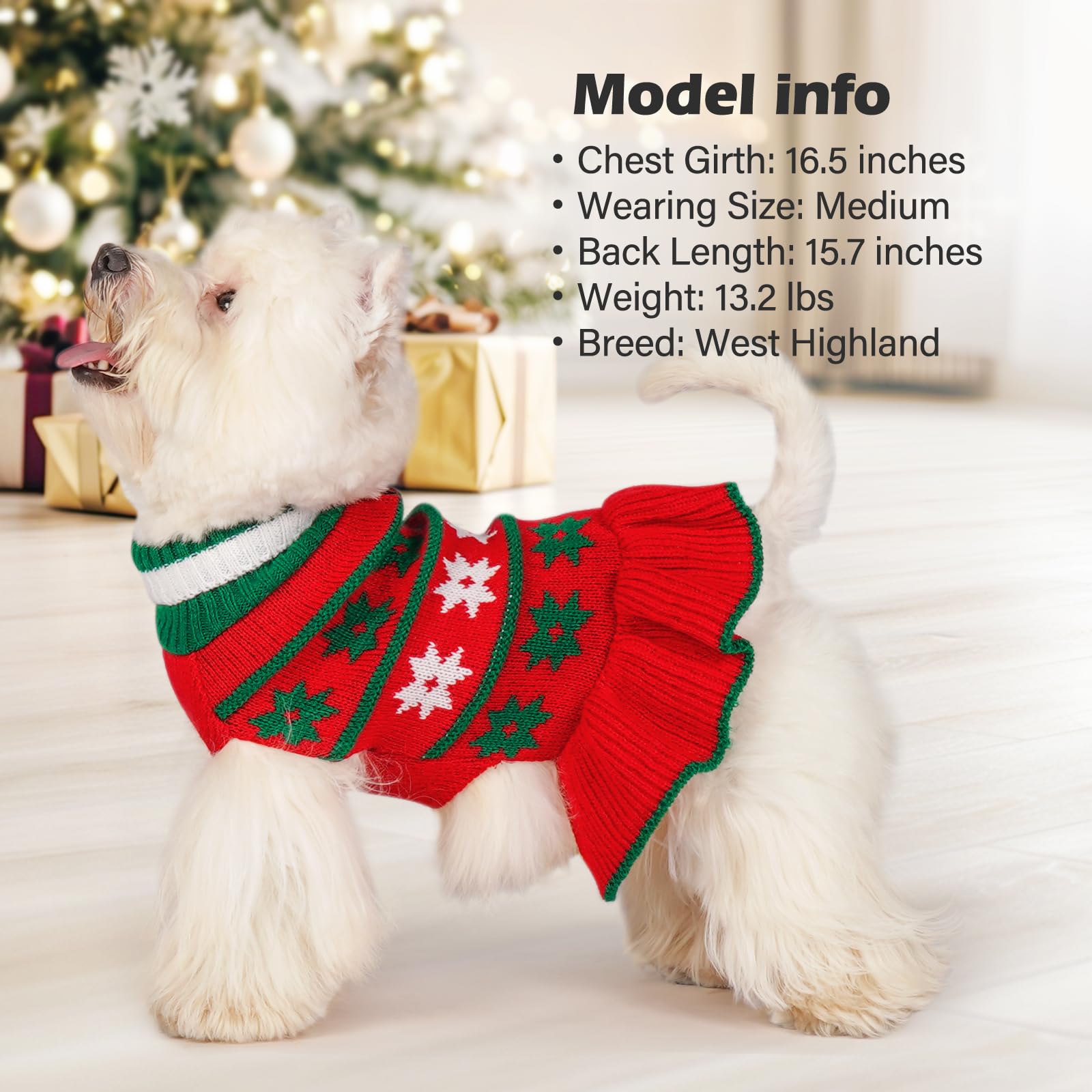 Kyeese Christmas Dog Sweater Fall Winter Dog Clothes Warm Dog Coats Knit Turtleneck Cute Dog Sweater Dress With Snowflake Patter