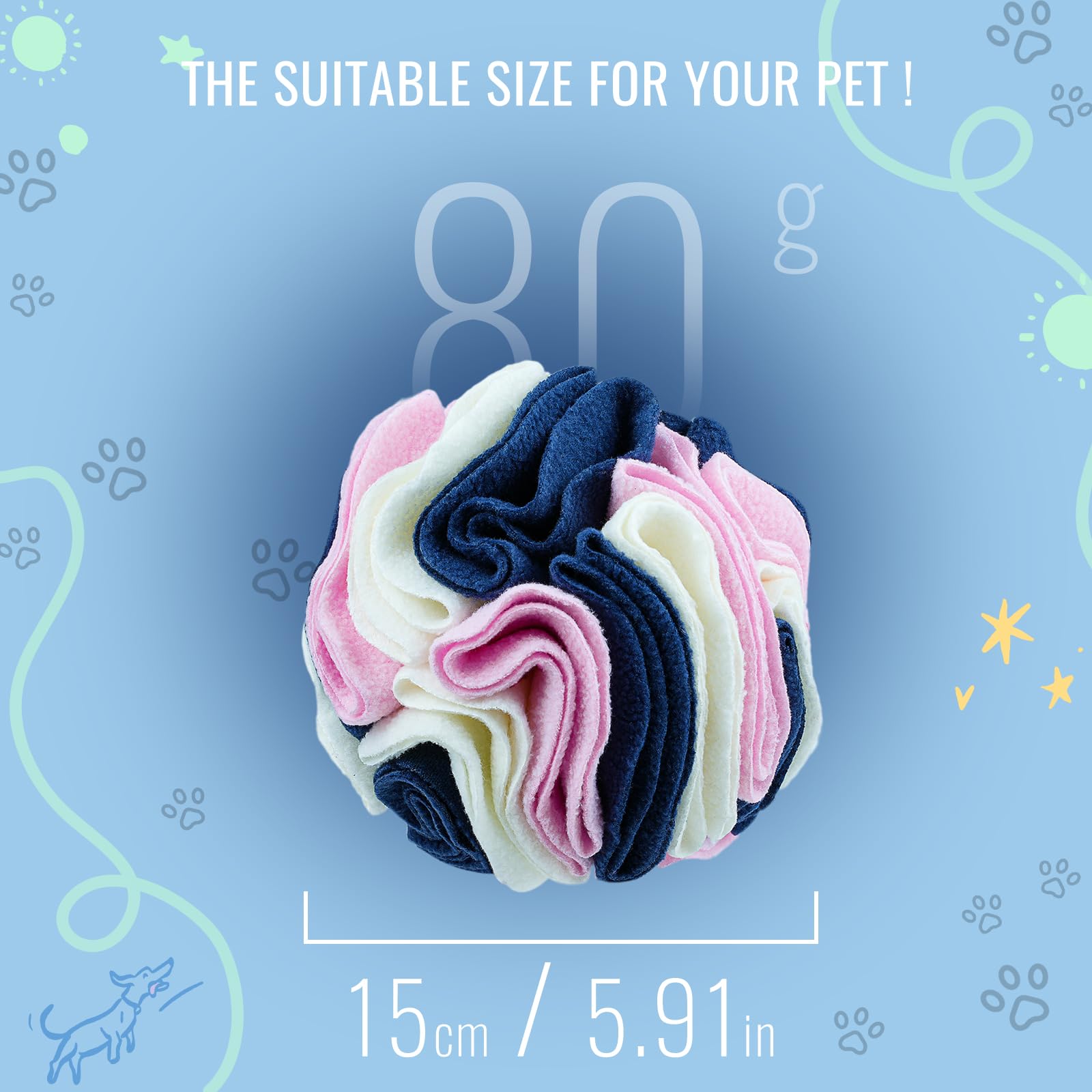 Larimuer Pet Snuffle Ball - Puzzle Sniffing Interactive Dog Ball For Blind Dogs Training & Stress Relief - Machine Washable (15C