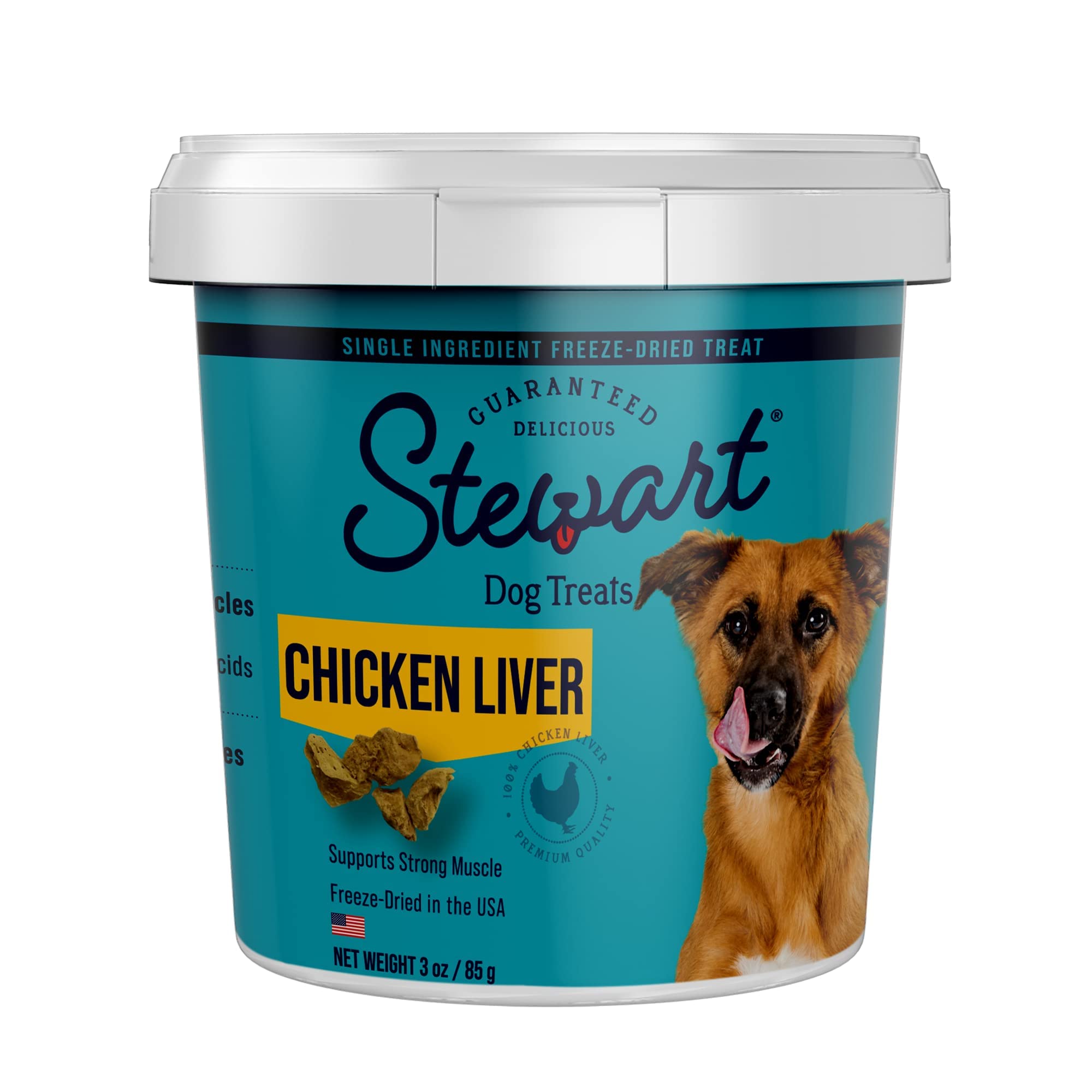 Stewart Single Ingredient Freeze Dried Raw Dog Treats, Chicken Liver, 3 Ounce Resealable Tub, Training Treats or Meal Topper Dog
