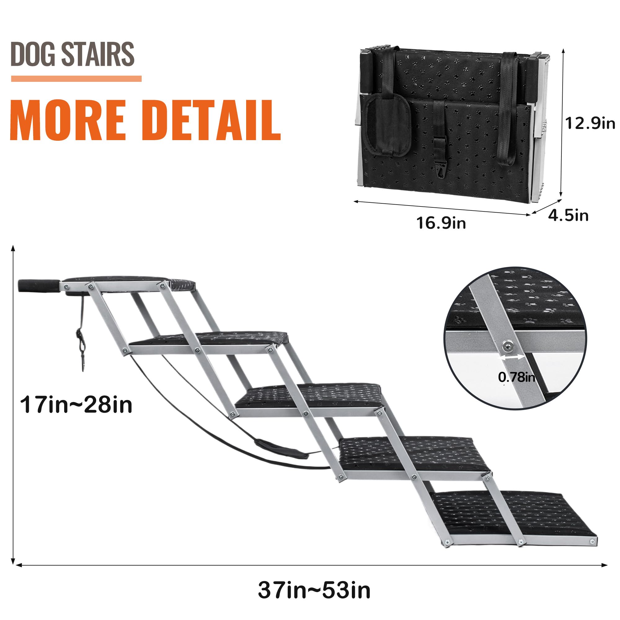 Dog Ramps For Large Dogs - Portable Dog Steps For Cars And Suv, Truck, Lightweight Non-Slip Dog Stairs Support Up To 200 Lbs