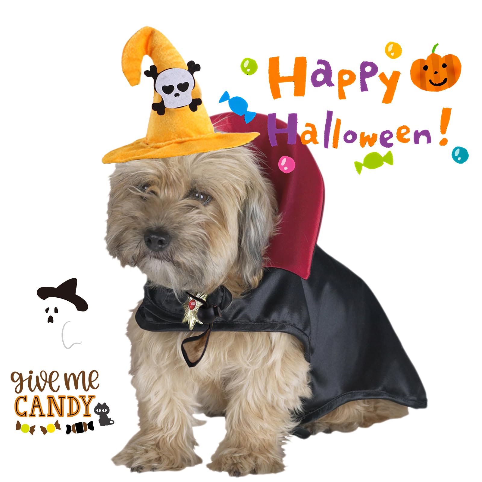 Elegant Little Tail Dog Halloween Costume 1Pc Skull Print Halloween Hat Funny Pet Headgear Adjustable Skull Headdress Cute Witch