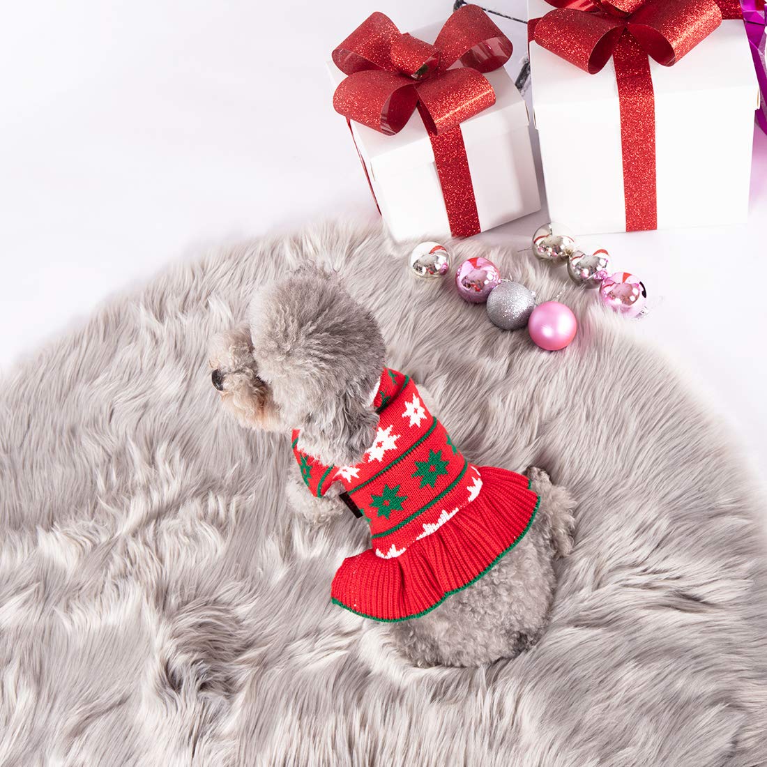 Kyeese Christmas Dog Sweater Dress Turtleneck Dogs Pullover Knit With Leash Hole Dog Sweater Cute For Fall Winter Warm