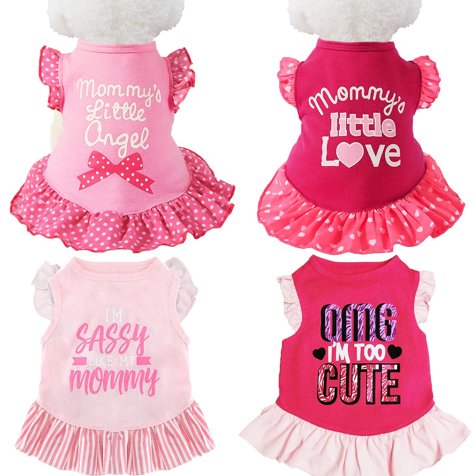 Xpudac 4 Pieces Pet Dog Dress Shirt Puppy Skirt Cute Doggie Dress Dog Summer Clothes Dog Apparel For Small Dogs And Cats (Pink Angel, Xx-Small(1-2 Lbs))