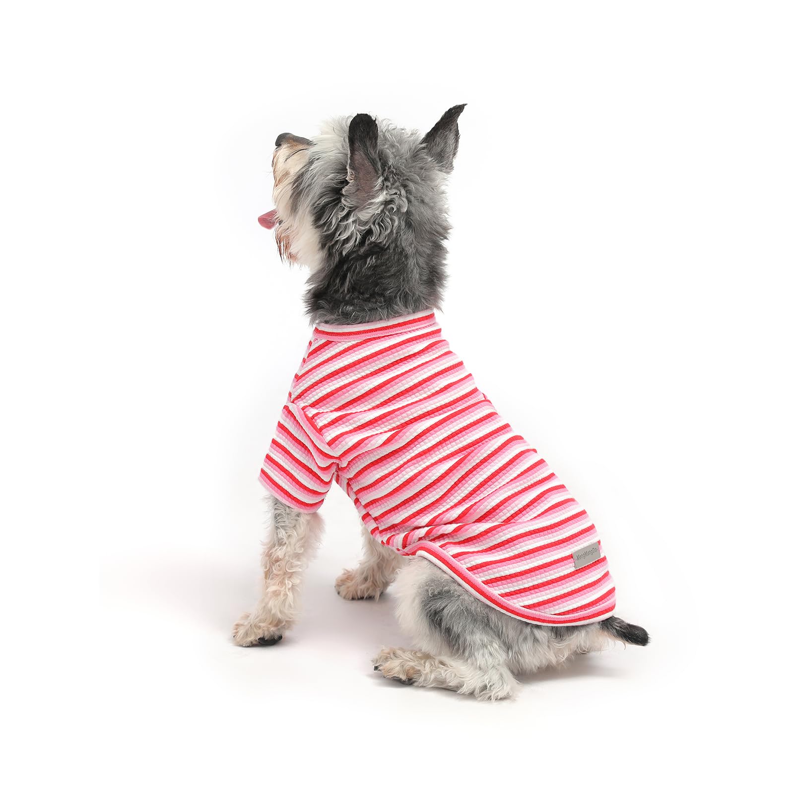 Mengmengda Small Dog Shirts, Cotton Clothes Indoor During Winter, Schnauzer, Chihuahua, Breathable Soft Clothes (Pink Stripe-Xs)