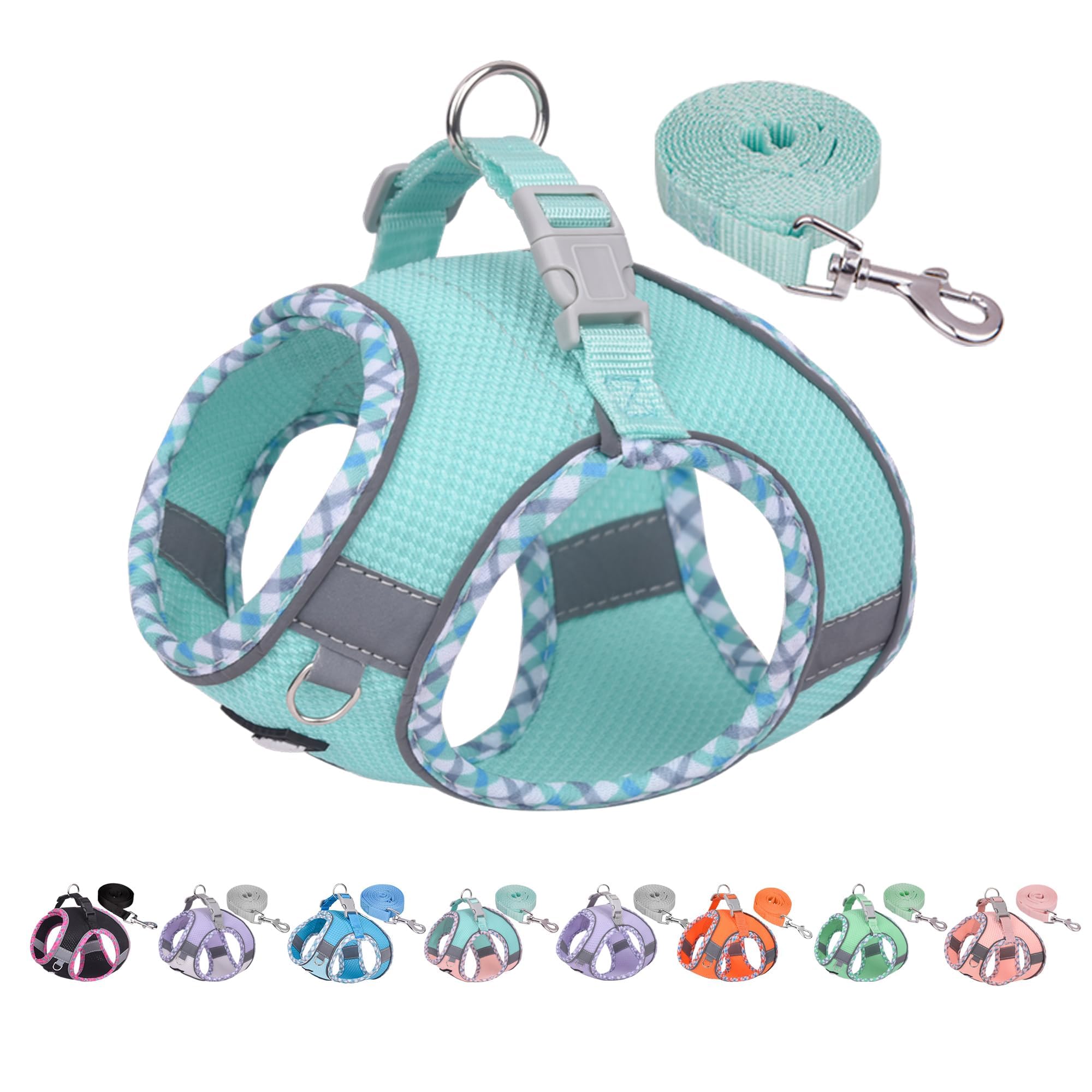 AIITLE Dog Harness and Leash Set - Ultra-Comfortable XXS-XL Vest with Strong hook and loop & Glow-in-Dark Reflective Strips, Cha