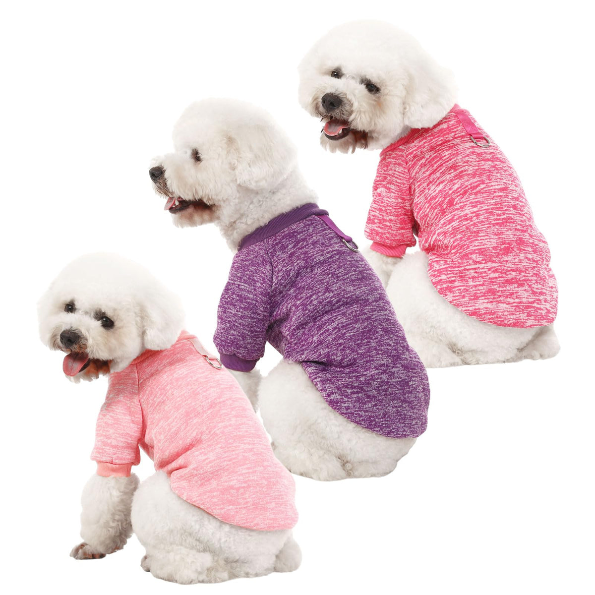 Moirig Dog Sweater, Dog Sweaters For Small Dogs, 2, 3 Pack Warm Soft Pet Clothes For Puppy, Medium Large Cat, Dogs Girl Or Boy, Dog Shirt For Winter Christmas (Buckle Pink+Purple+Hotpink, Small)