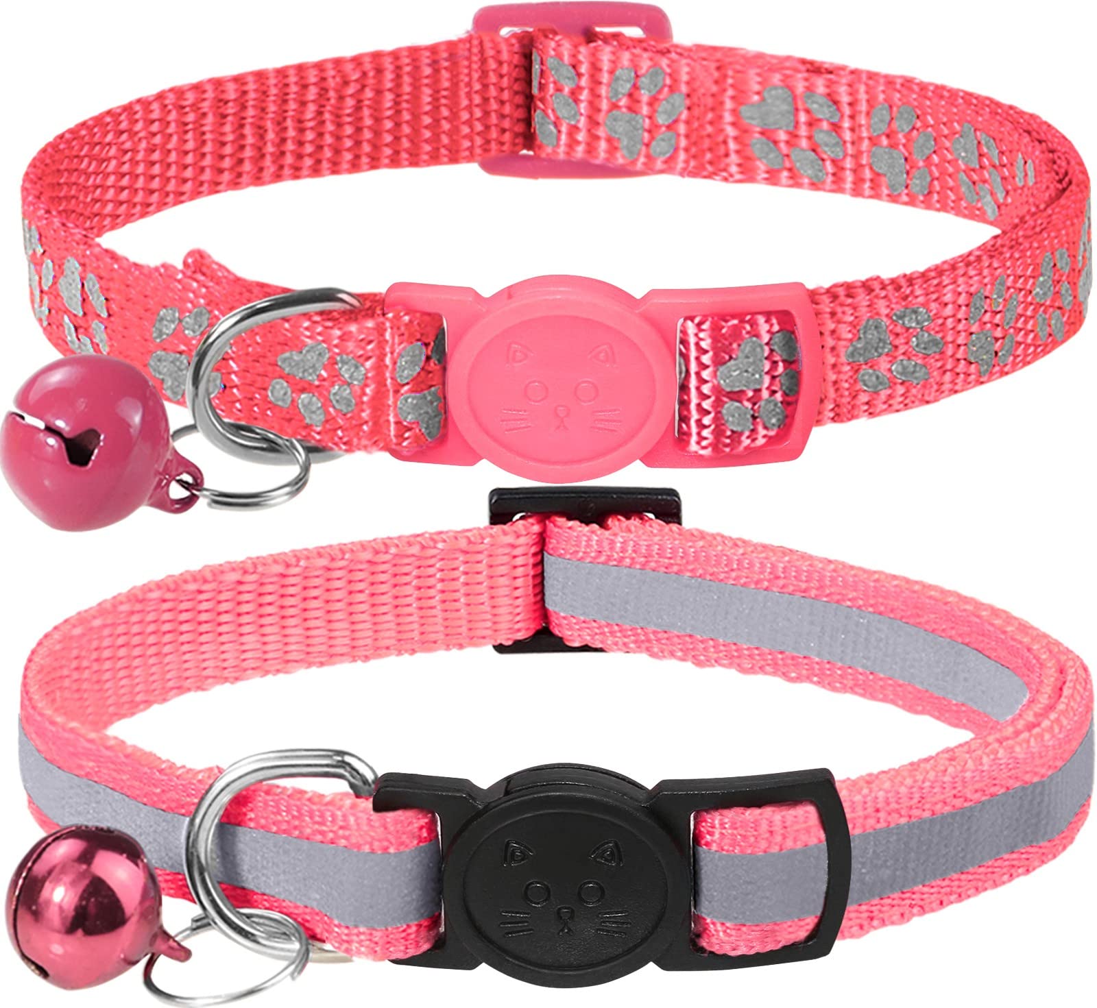 Taglory Reflective Cat Collars Breakaway With Bell, 2 Pack Girl Boy Pet Kitten Collar Adjustable 6-8 Inch, Pink