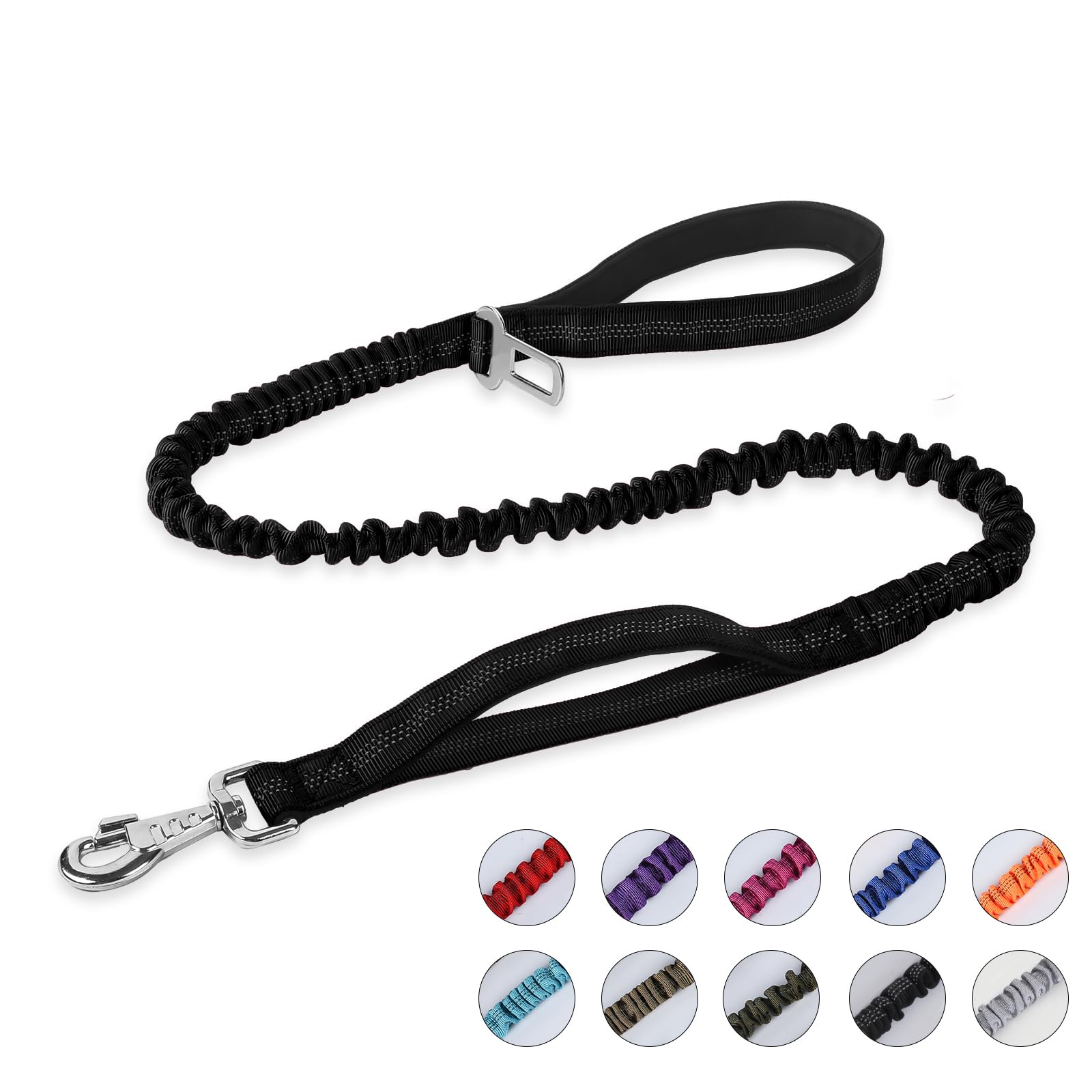 BUMBIN 6Ft Bungee Leash With 2 Handles for Large, Medium, Small Dogs - Heavy Duty, No Pull Shock Absorbing With Car Seat Belt fo