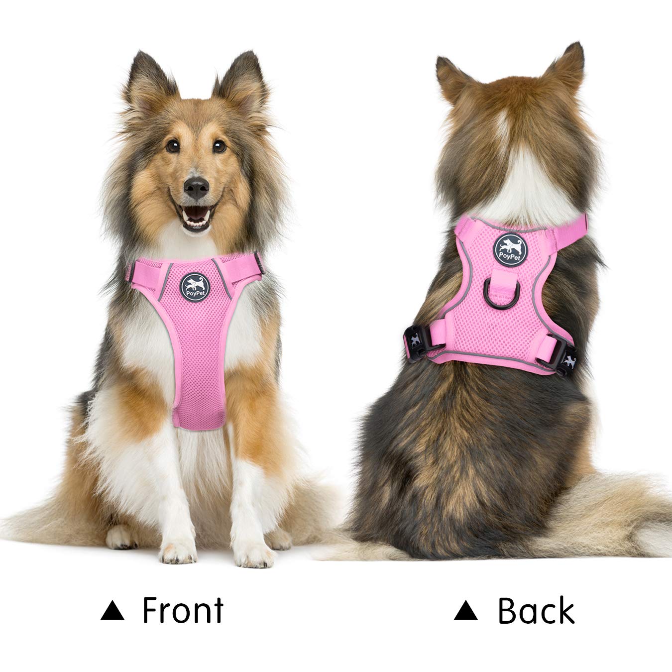 Poypet Reflective Soft Breathable Mesh Dog Harness No Choke Double Padded Vest Adjustable(Light Pink,Xl)
