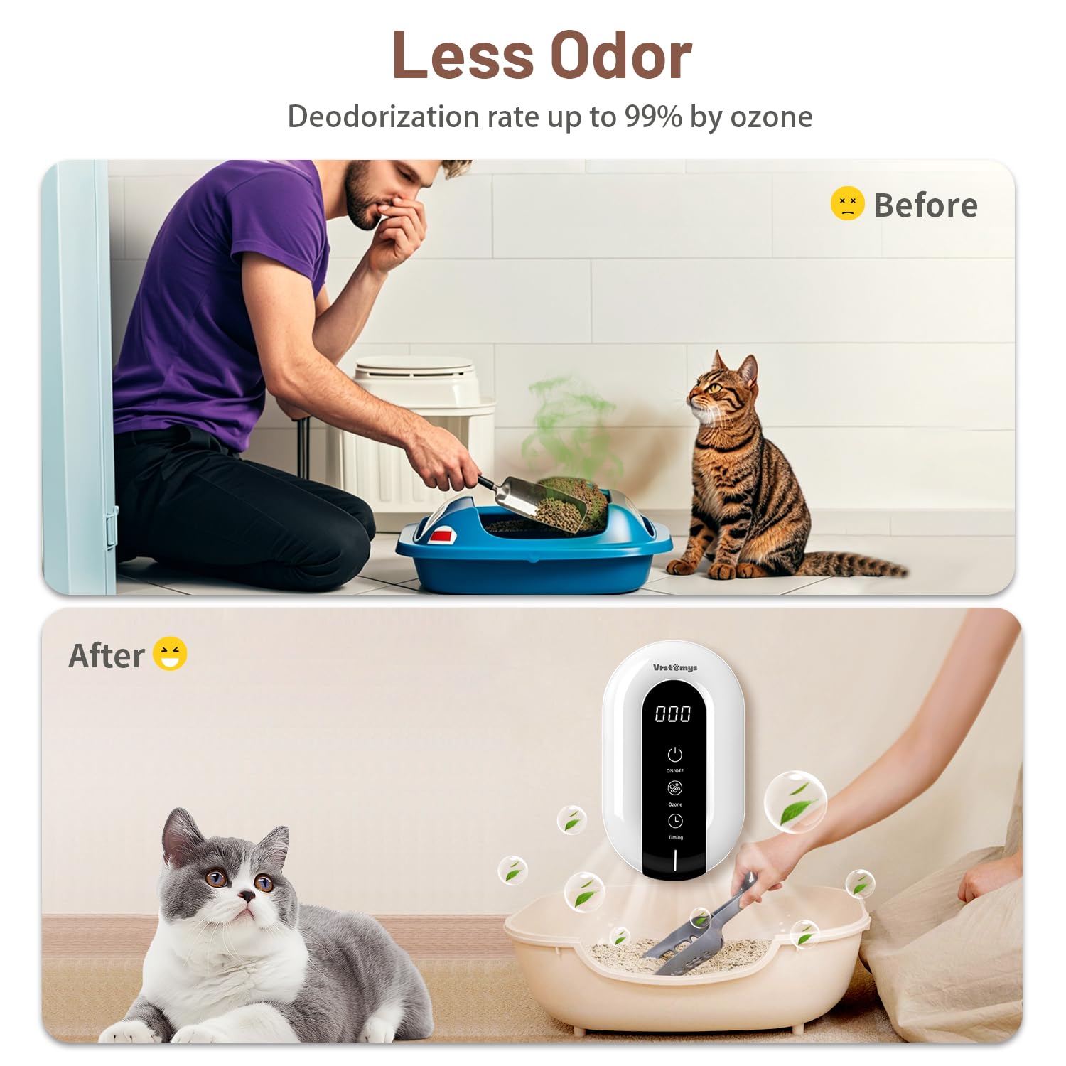 Vrstemys Ozone Odor Eliminator, Cat Litter Deodorizer, 99% Home Air Purifier, 1 oz, White, for Strong Odors, Dog Poof & Smoke