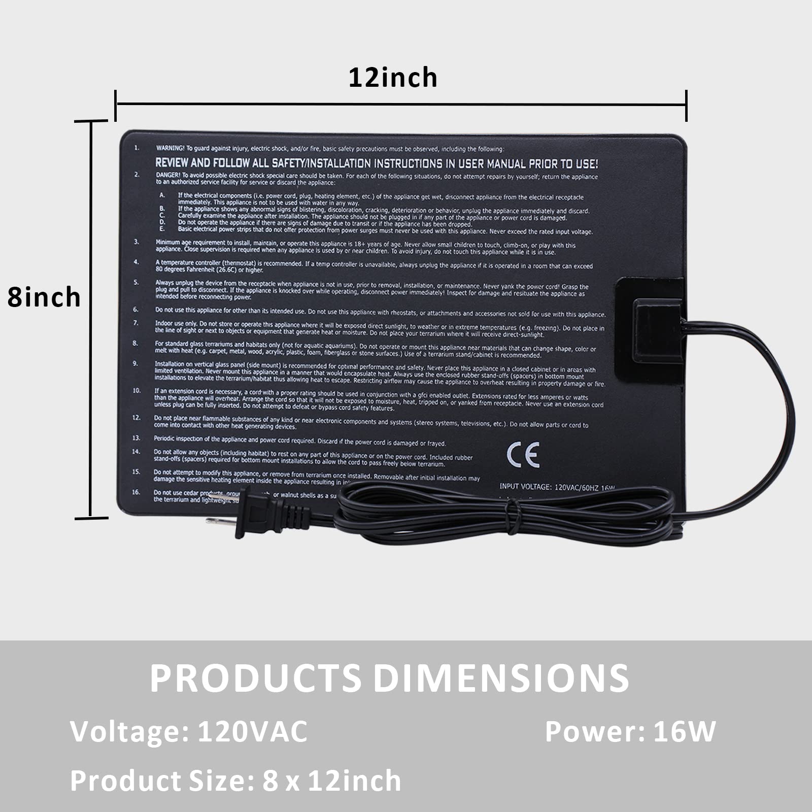 Aiicioo Reptile Heating Pad - Hermit Crab Heater Heat Mat For Reptiles Snake Lizard Terrarium 16 Watt