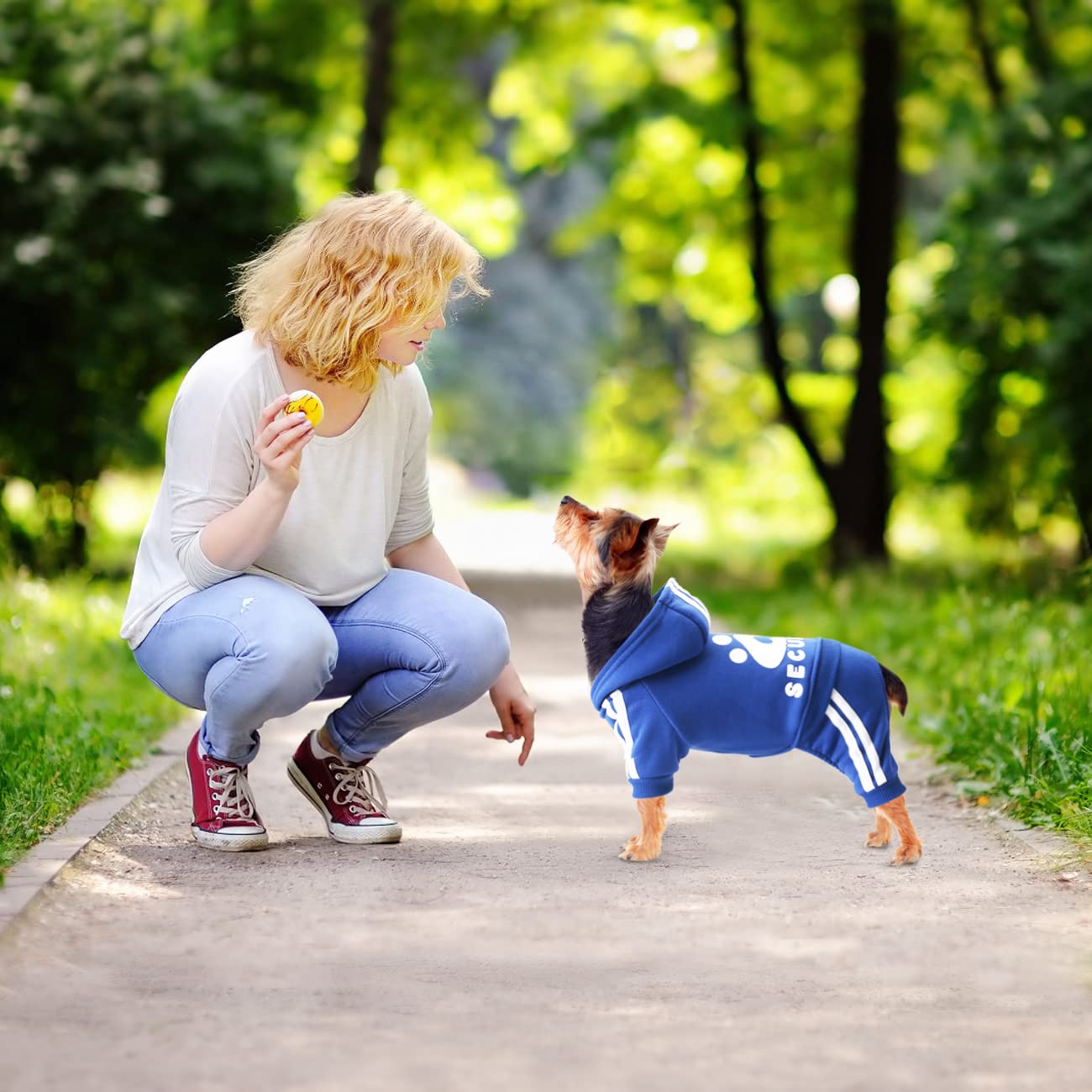 Otunrues Dog Security Clothes - 4 Legs Jumpsuit Sweatshirt Hoodie - Soft & Warm Winter Outfit Pullover Sweater For Small Medium