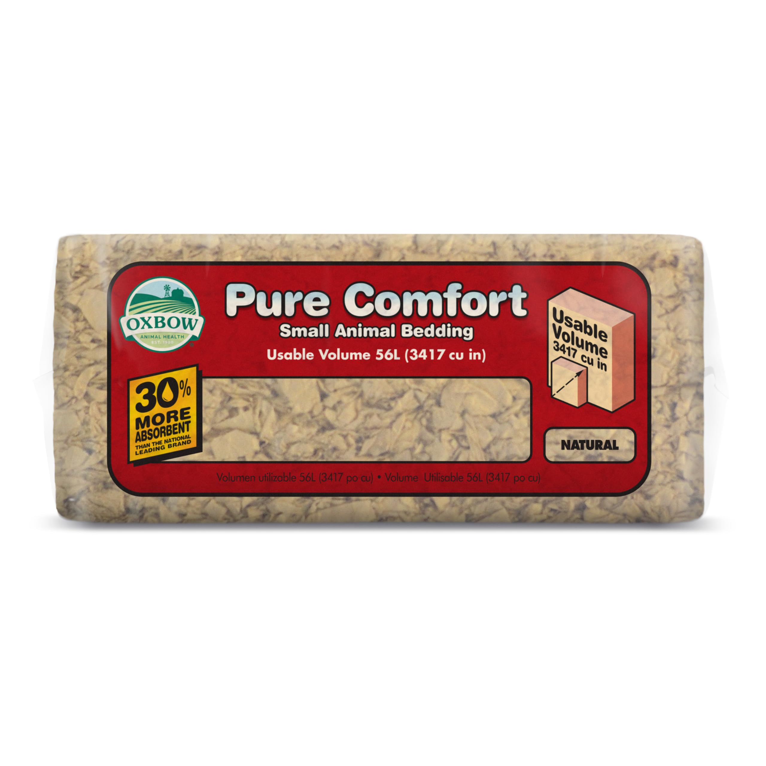Oxbow Pure Comfort Small Animal Bedding - Odor & Moisture Absorbent, Dust-Free Bedding For Small Animals - Natural, 56 Liter Bag
