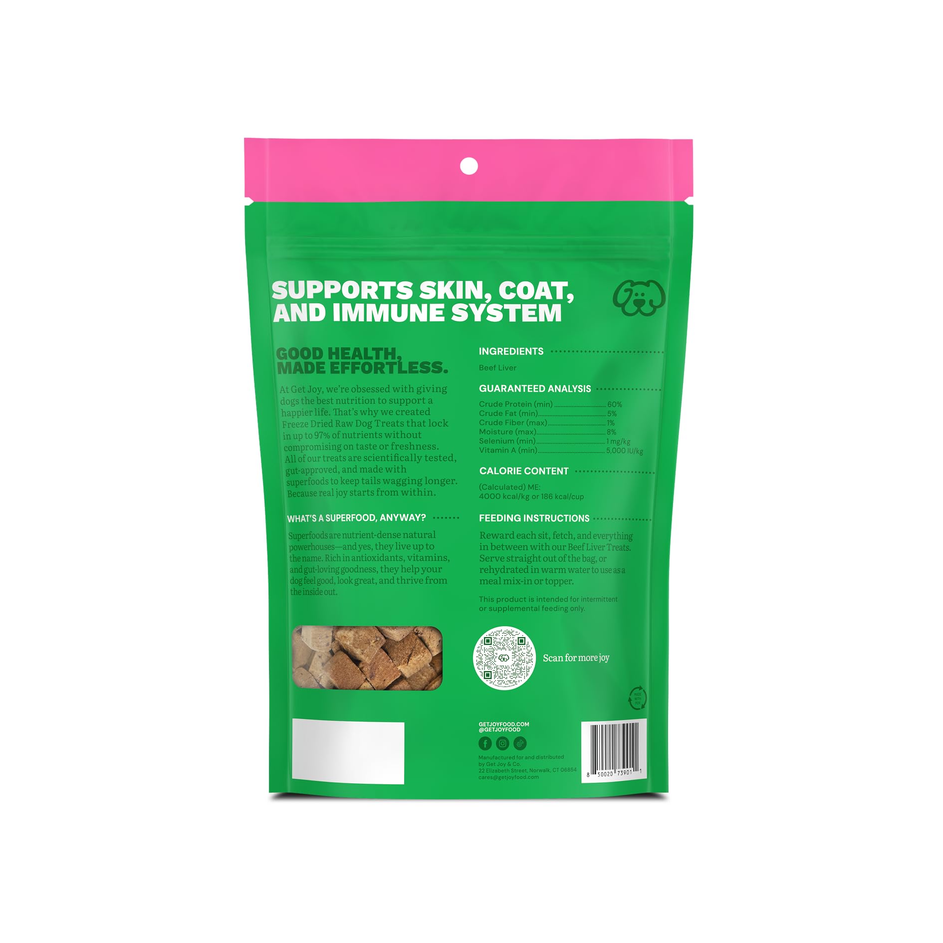 Get Joy Freeze Dried Beef Liver Dog Treats, 4oz - High Protein, Grain Free, Single Ingredient Snack & Training Rewards