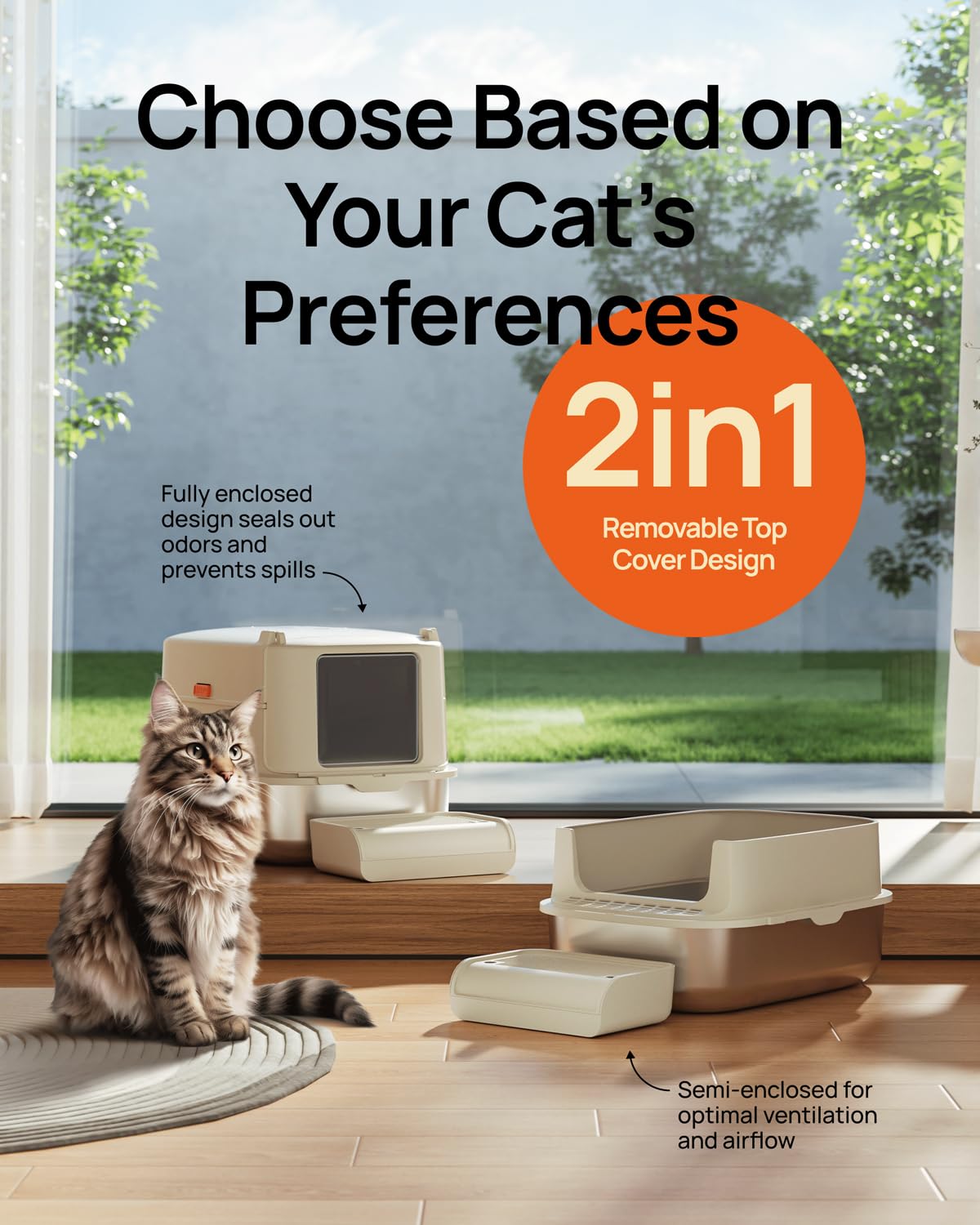 Furkid Stainless Steel Cat Litter Box With Lid, Xl Extra Large Litter Box For Big Cats, Enclosed Metal Kitty Litter Box With Hig