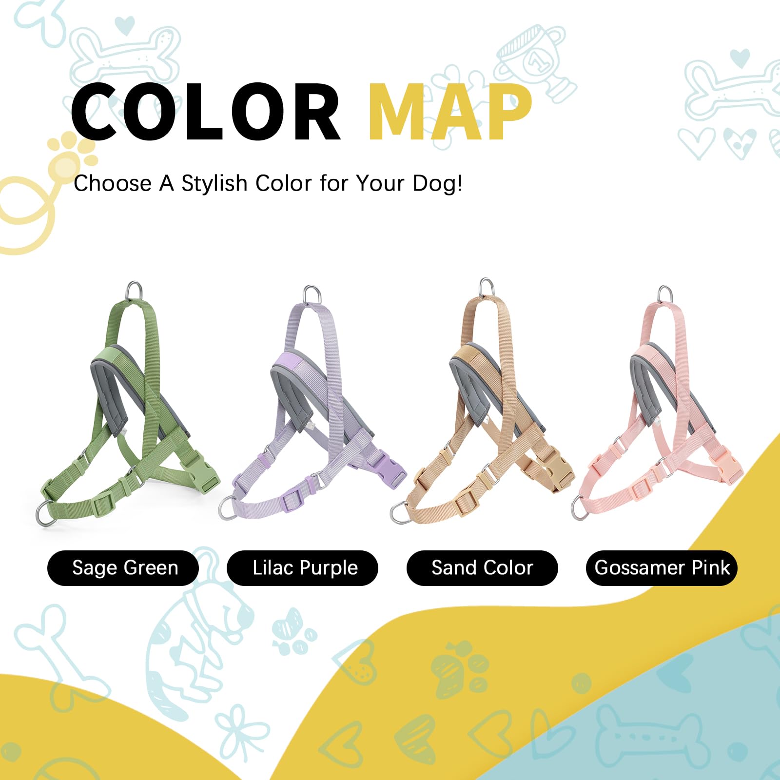 Wisedog No Pull Dog Harness - Adjustable Webbing Dog Halter Harness With Reflective Soft Padded For Large Dogs(Sand Color, L|Nec